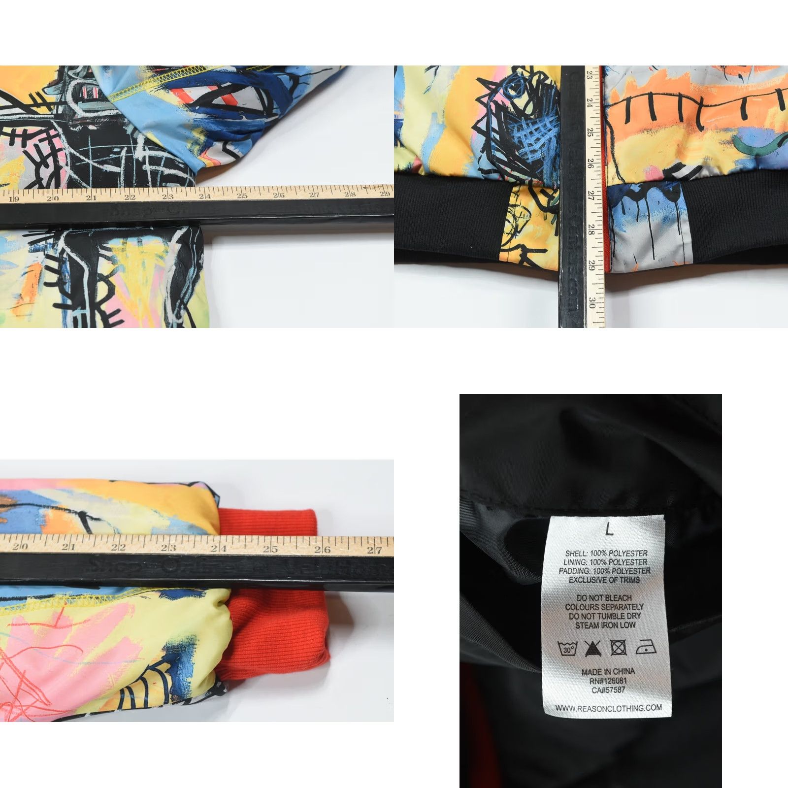 Reason Reason Jean Michel Basquiat Reversible Bomber Jacket Mens L Black Graffiti Size US 33 - 9 Thumbnail