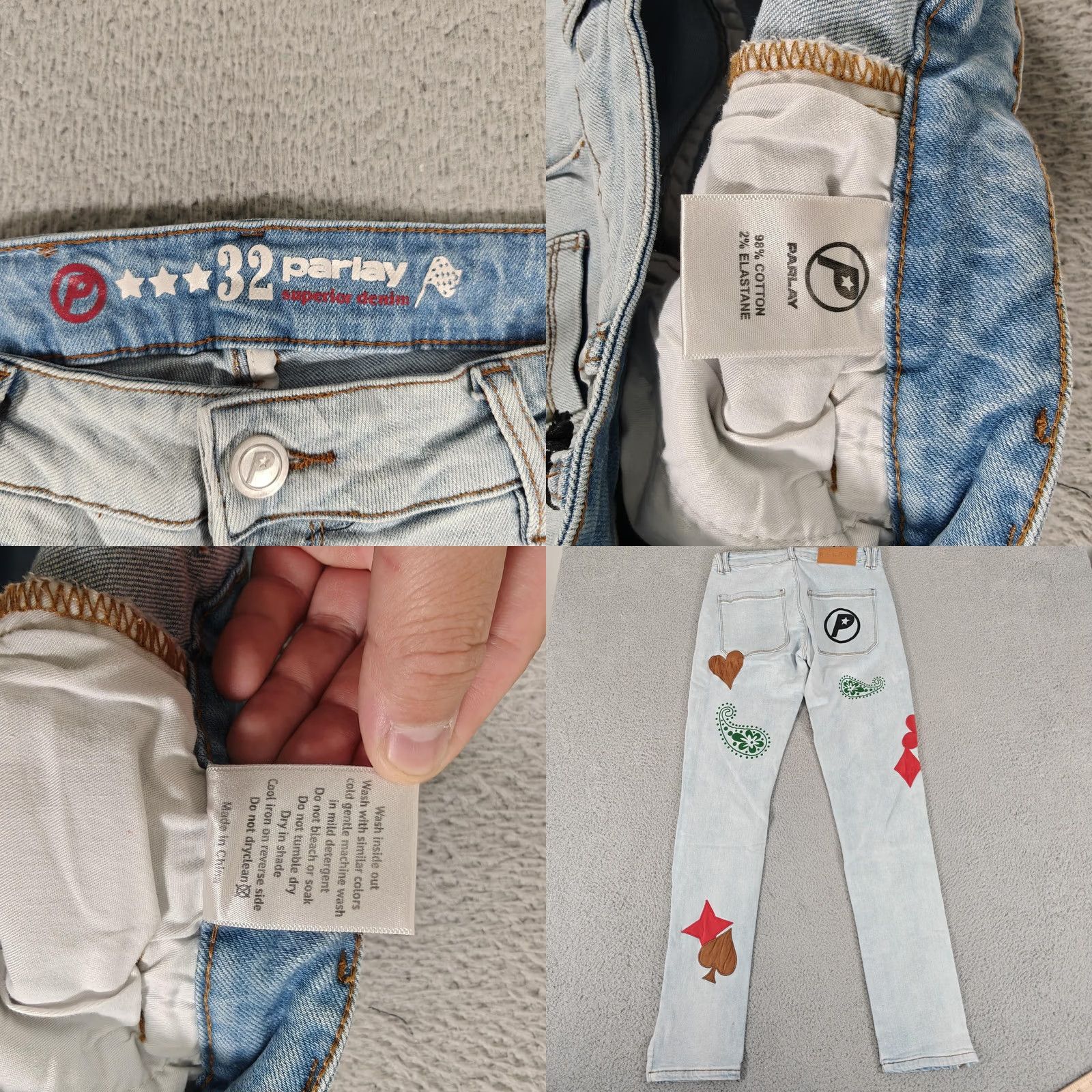 Denime Parlay Jeans Mens 32 Blue Denim Straight Paisley Patchwork Graphics Ankle Zip Size US 32 / EU 48 - 8 Thumbnail