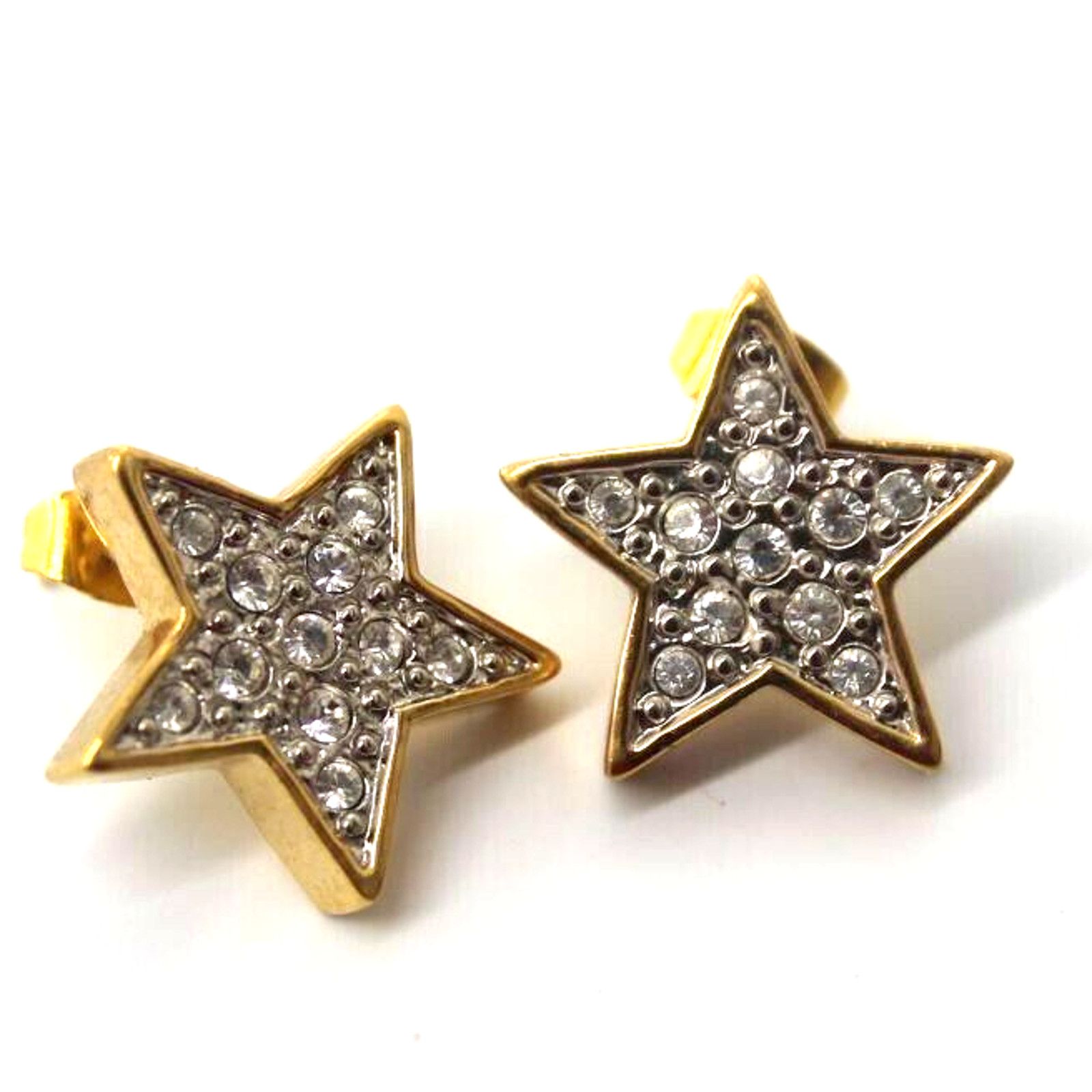 Other Rhinestone Goldtone Five-Point Star Pierced Earrings • 3/4" Size ONE SIZE - 1 Thumbnail