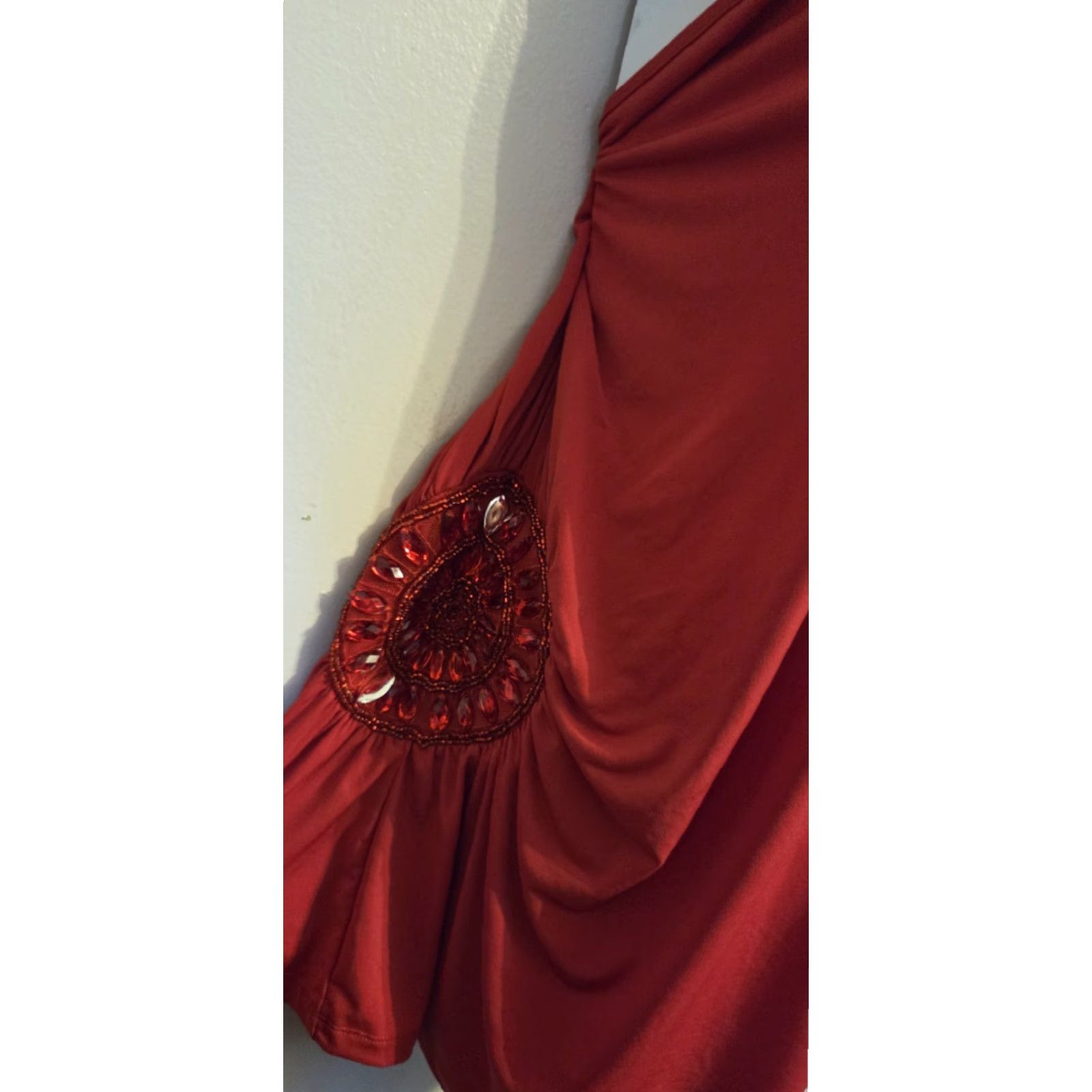 Vintage Lane Bryant Blouse Top One Shoulder Beaded Rhinestones NWT Plus 24 Red Sleeveless Asymmetrical Shoulder Women, Blouse Size 4XL / US 24-26 - 2 Thumbnail