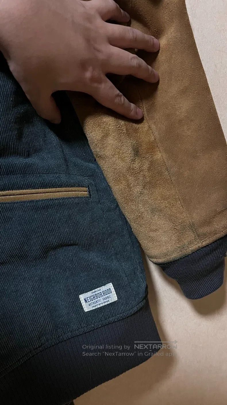 Neighborhood Neighborhood Cotton Jacket Fleece Lined Leather Sleeves Size US L / EU 52-54 / 3 - 6 Thumbnail