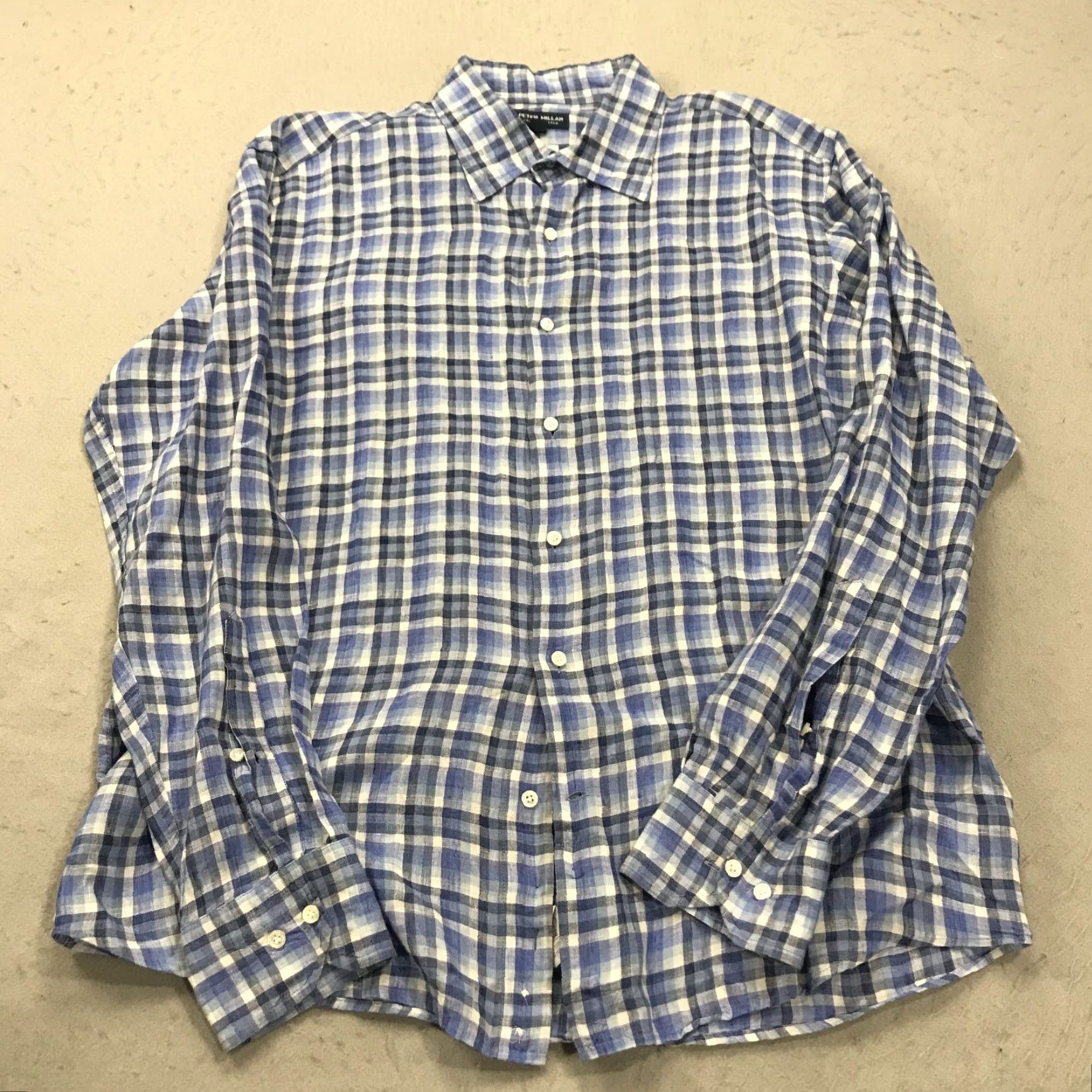 Peter Millar Peter Millar Shirt Mens Large Blue 100% Linen Flex Finish Check Crown Crafted Size US L / EU 52-54 / 3 - 2 Thumbnail