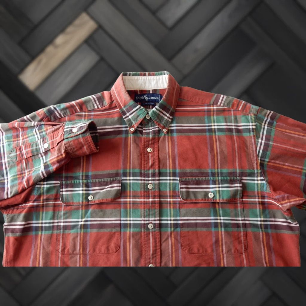 Polo Ralph Lauren VTG Polo Ralph Lauren Button-Up Shirt Red Plaid XL Mens Faint Bleach Stains Size US XL / EU 56 / 4 - 1 Thumbnail