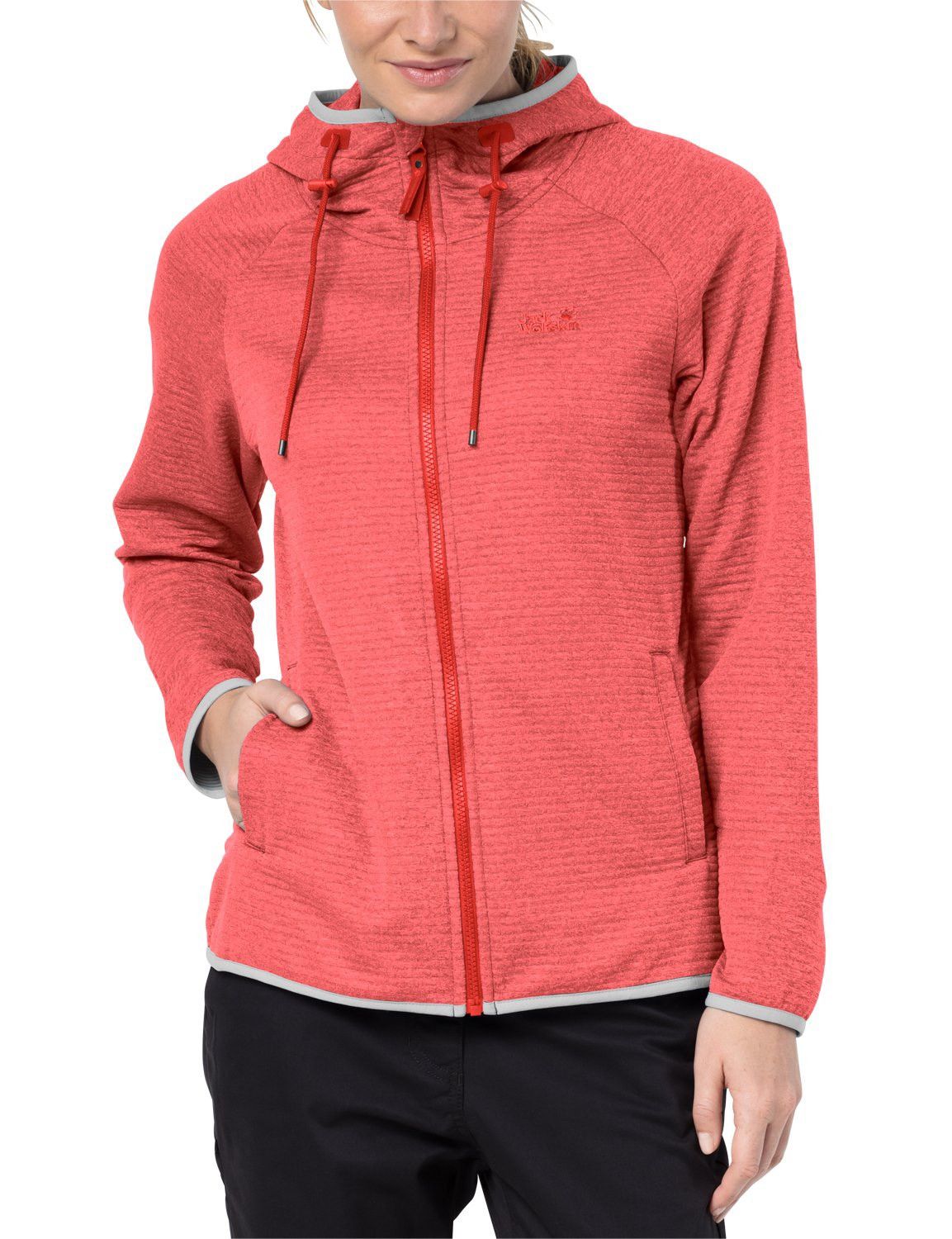 Jack Wolfskin Jack Wolfskin Womens Coral Red Ribbed Full Zip Hooded Jacket Size XL / US 12-14 / IT 48-50 - 7 Thumbnail