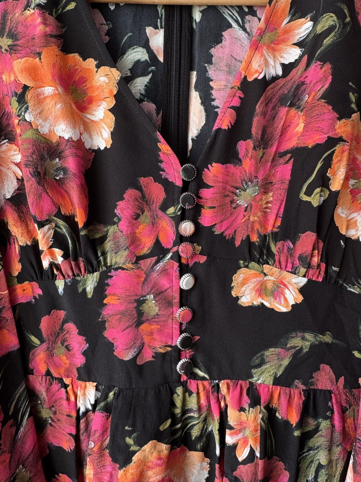 The Kooples The Kooples Call Me Flower Black Floral Silk Mini Dress Size XS / US 0-2 / IT 36-38 - 4 Thumbnail