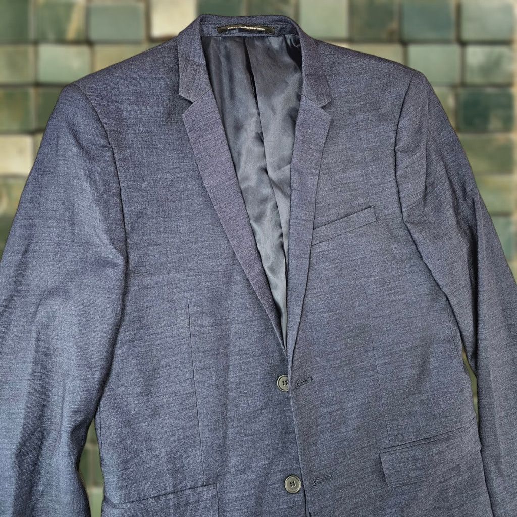 H&M H&M Blazer Men 40R Navy Skinny Fit Sport Coat Suit Jacket Double Button Blue Solid Notch Lapel Four-Button Sleeve Regular BDE Size 40R - 1 Thumbnail