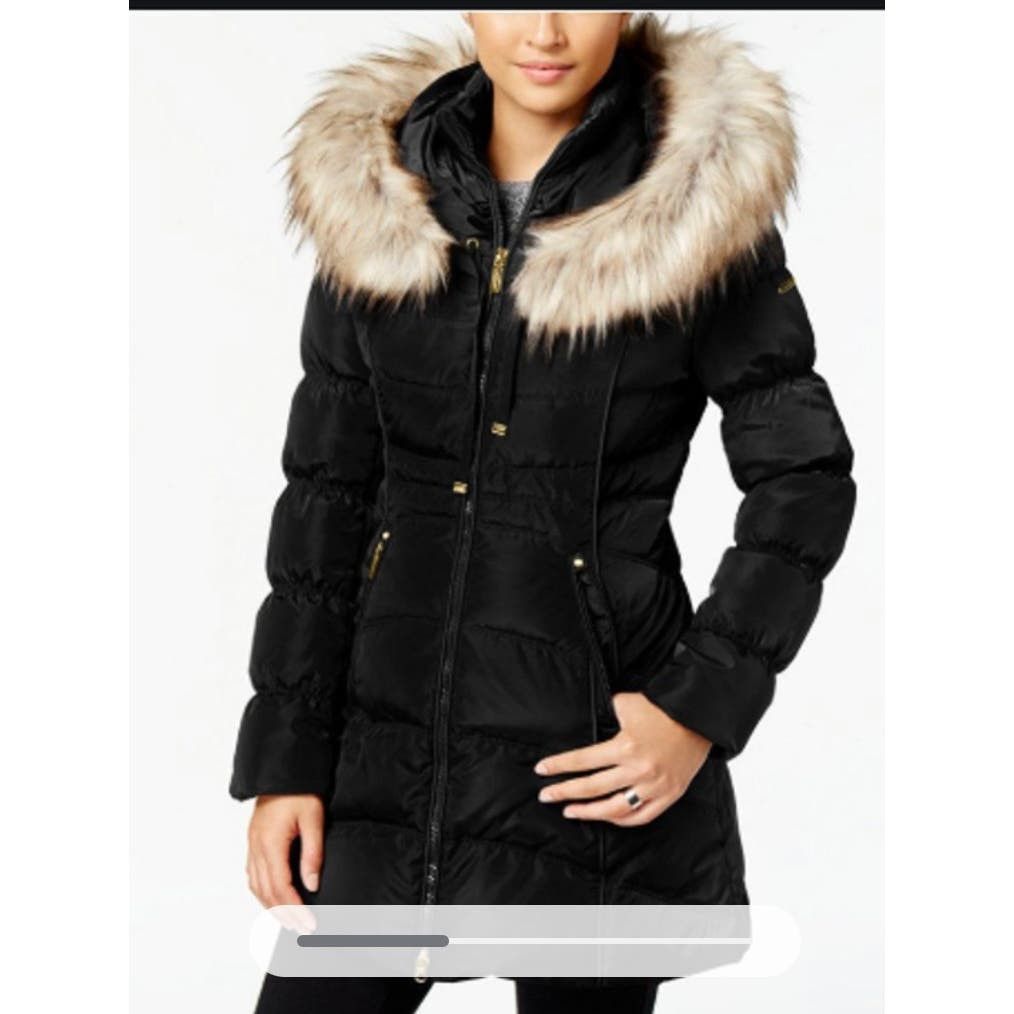 image of NWOT Laundry By Shelli Segal Women's Faux Fur Puffer Jacket in Black (Size XS)