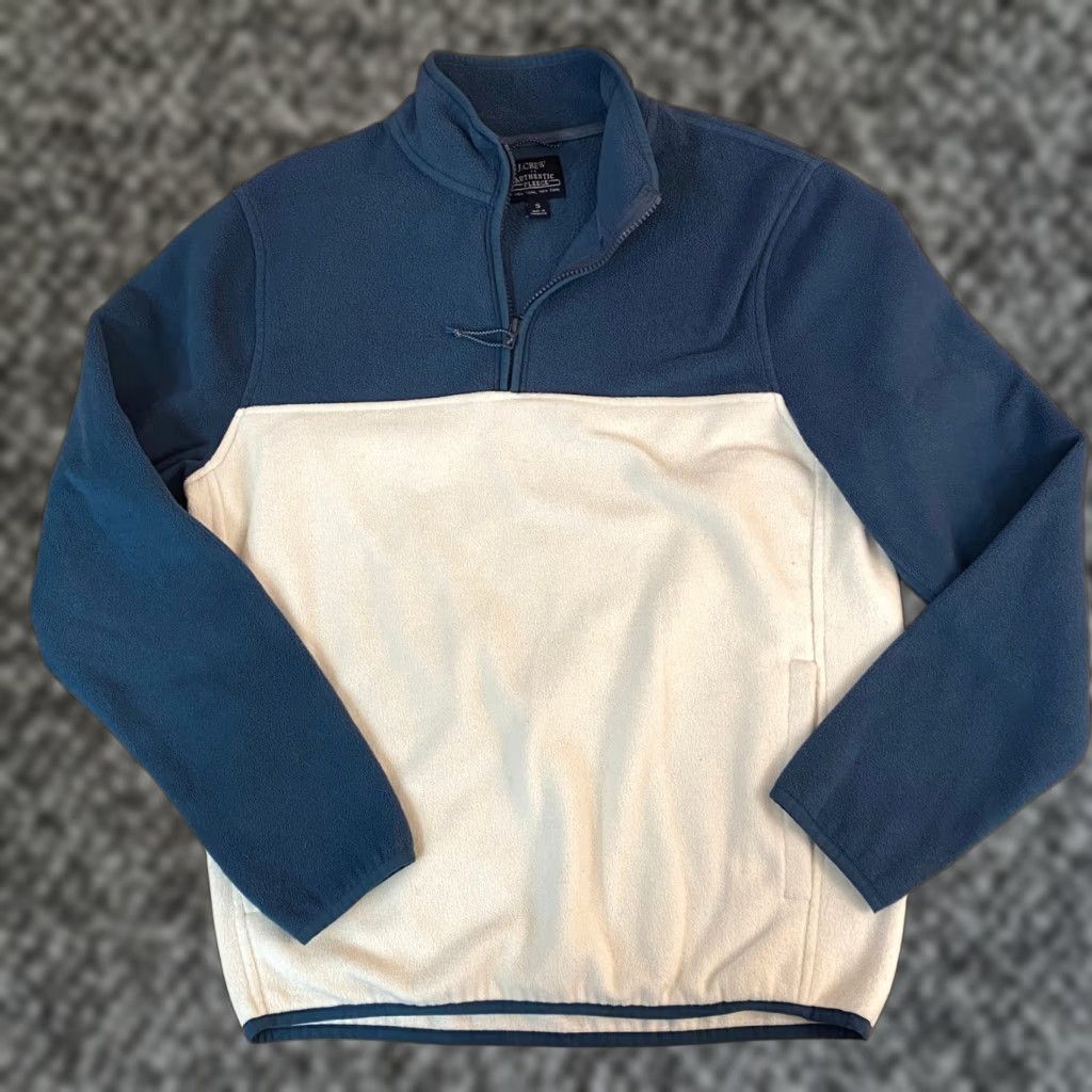 J.Crew J. Crew Mens Fleece Quarter Zip Pullover Colorblock Blue White Small Sweatshirt Zip Mock Neck Pockets Size US S / EU 44-46 / 1 - 1 Thumbnail