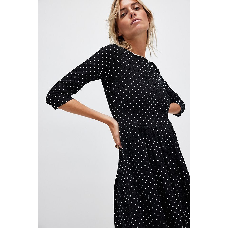 knee length dresses for ladies free people pippa short sleeve polka dot mini dress black – Shop Hearts main image 1