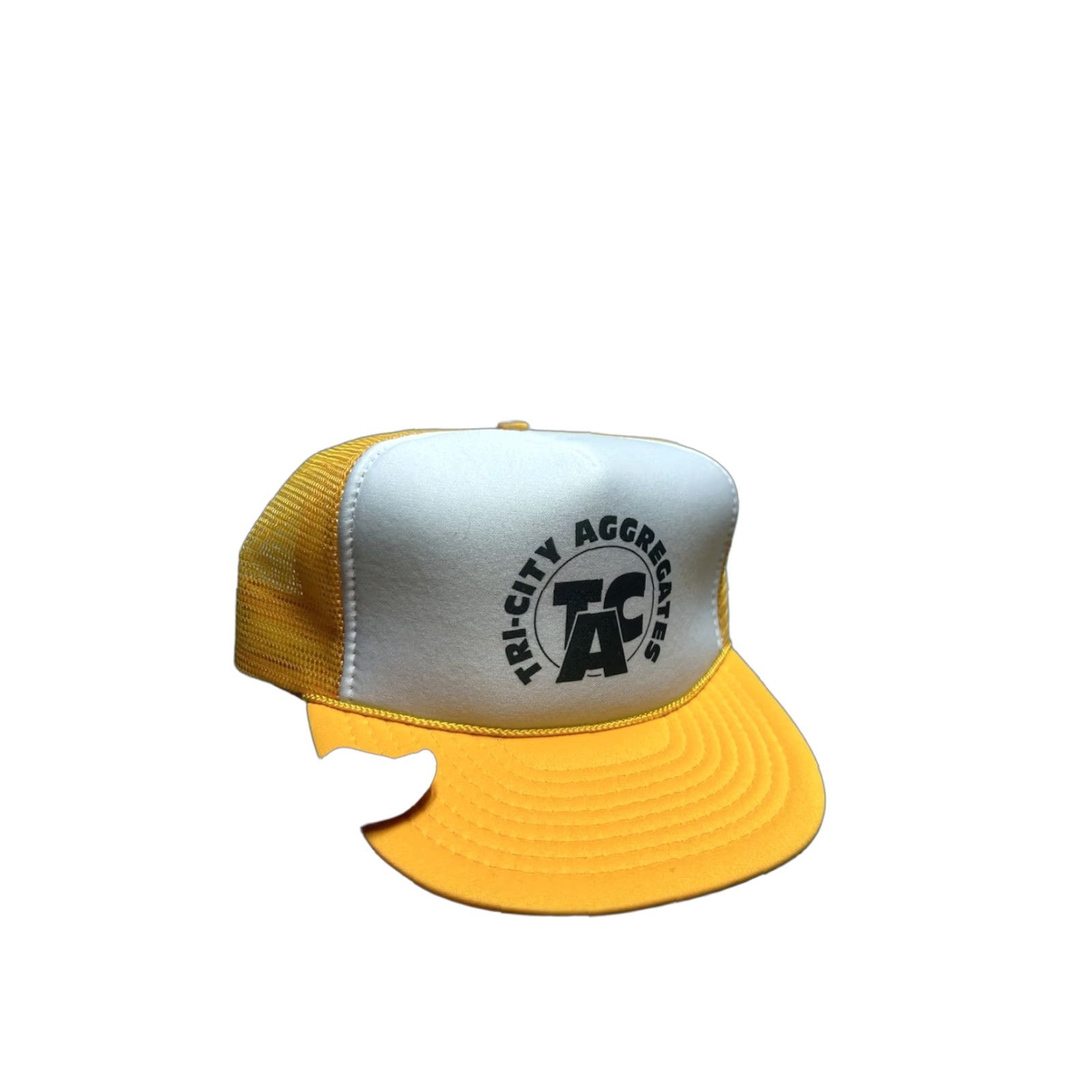 Vintage VINTAGE 90s Trucker Hat Cap Tri City Aggregates white yellow TCA snapback Men Adjustable Hat Size ONE SIZE - 1 Thumbnail