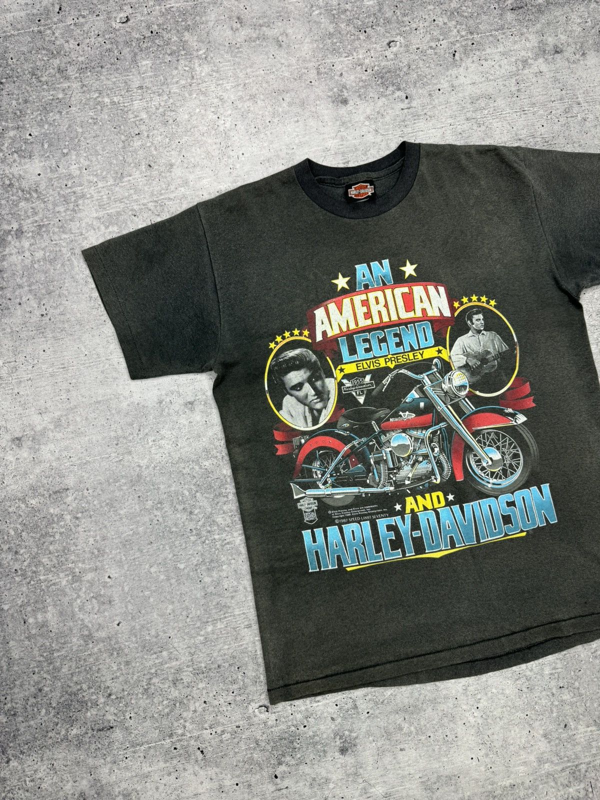 Band Tees × Harley Davidson × Vintage Vintage 80’s 1987 Harley-Davidson Elvis Presley T-Shirt Tee Size US L / EU 52-54 / 3 - 2 Thumbnail