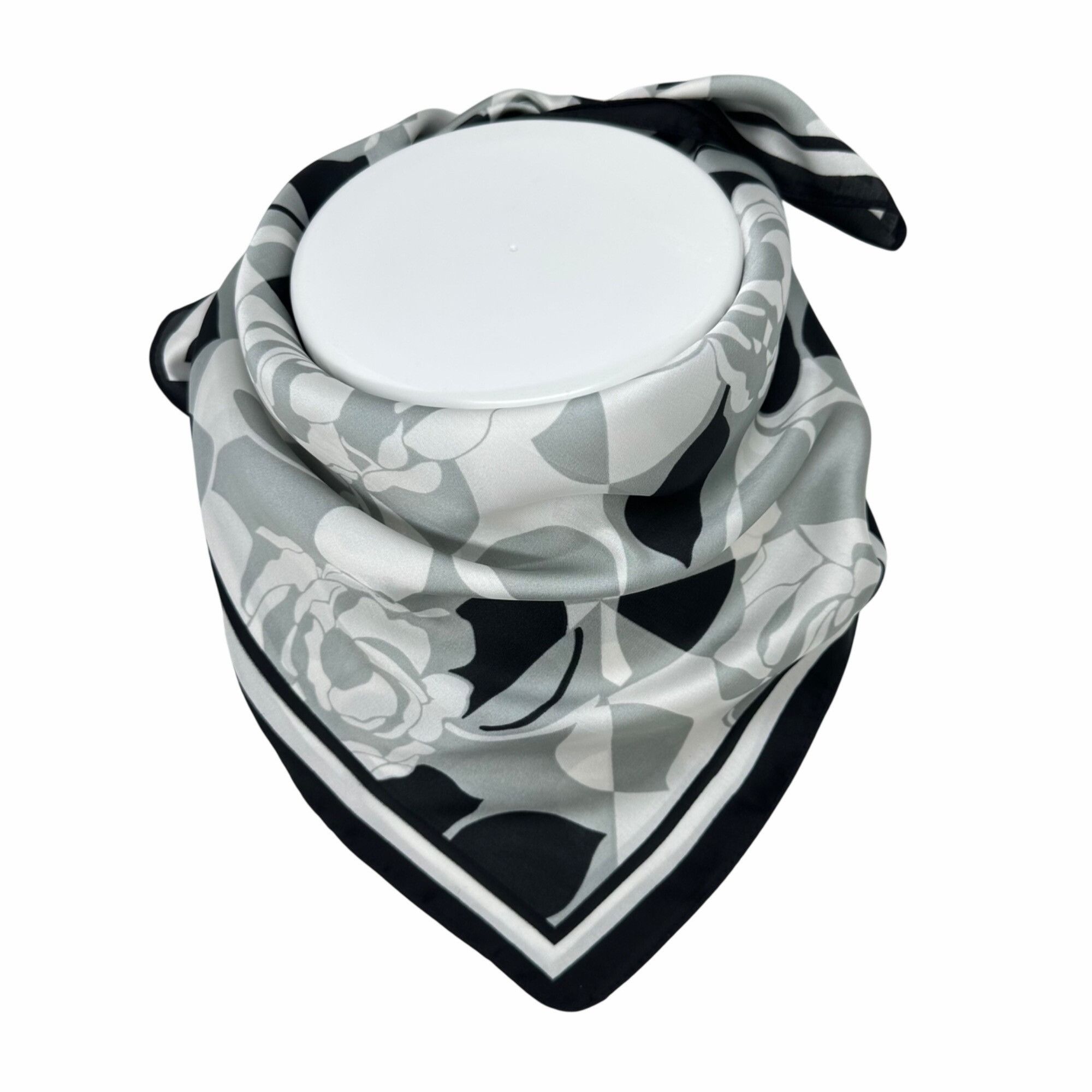 Other Elegant Bandana Square Scarf Vintage White Gray Geometric Fl Size ONE SIZE - 4 Thumbnail