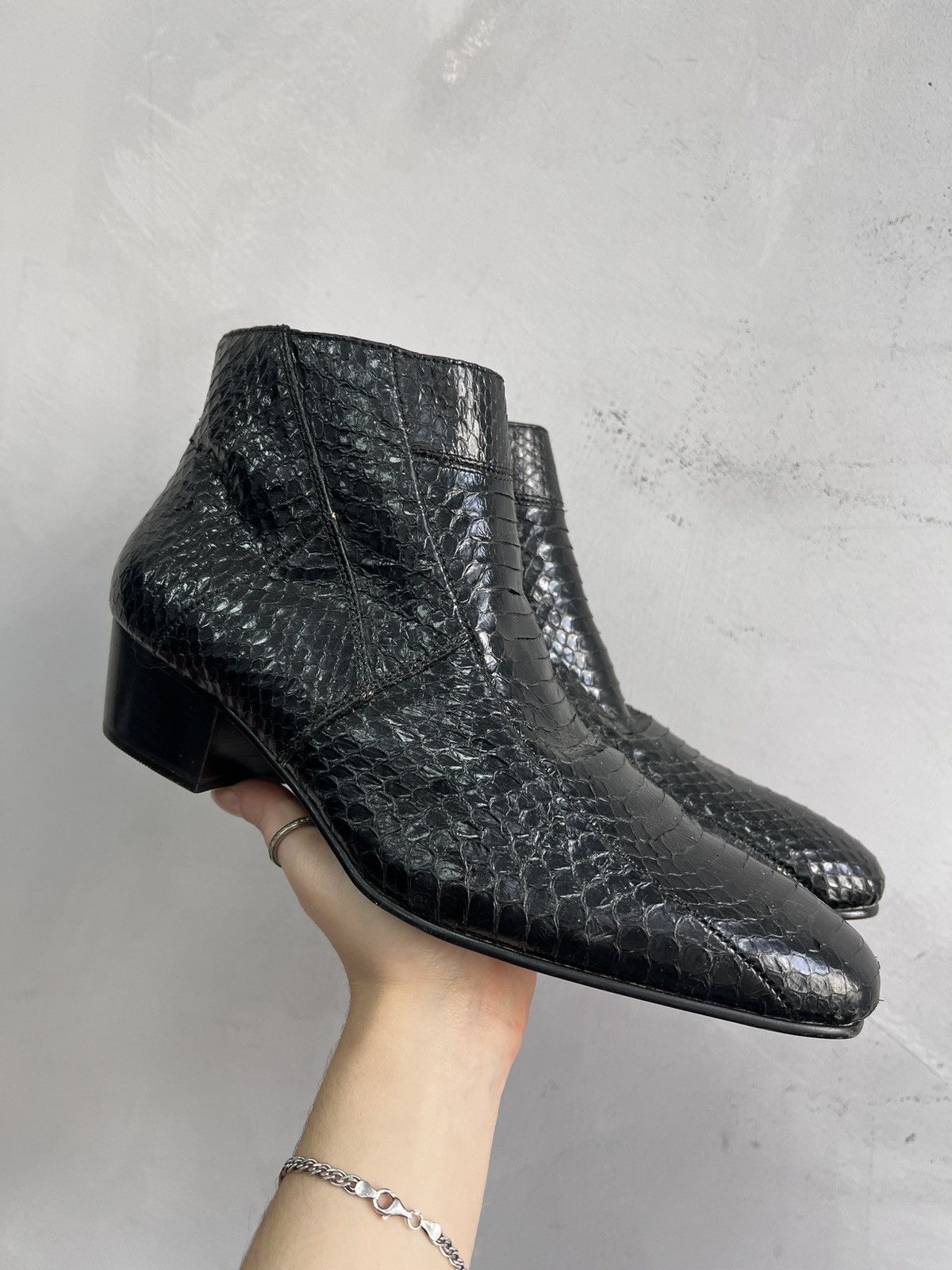 Python snake leather avant garde gothic hedi slimane boots