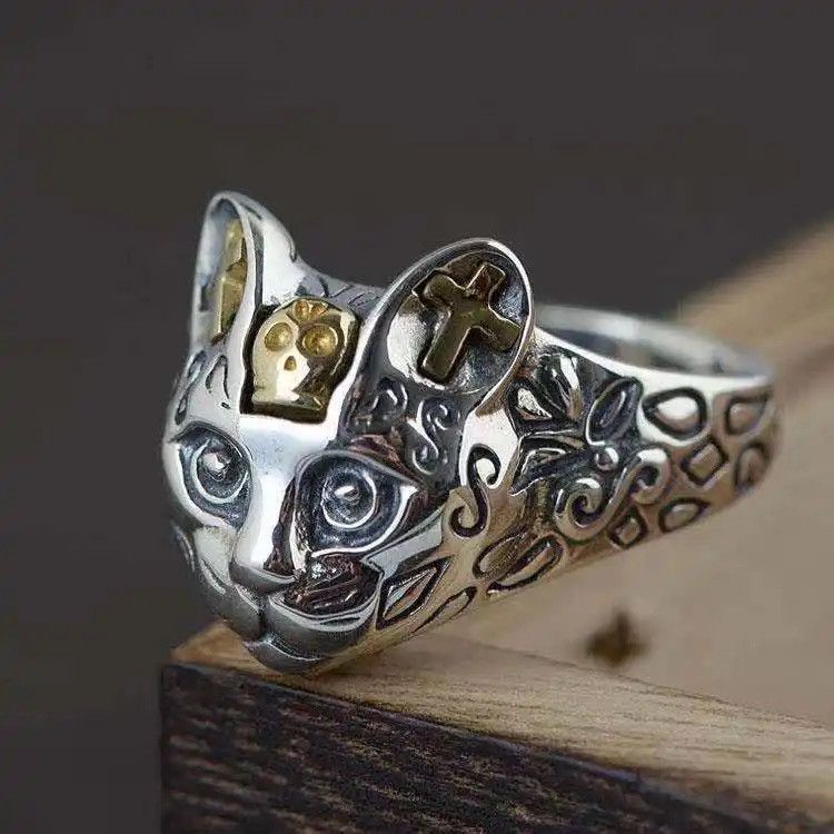 Jewelry Vintage Retro Style Cat's head adjustable ring Size ONE SIZE - 1 Thumbnail