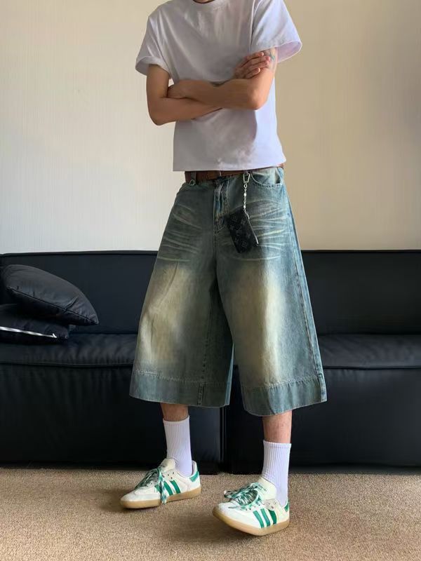 Japanese Brand × Jean Blue washed distressed straight vintage denim shorts Size US 32 / EU 48 - 1 Thumbnail
