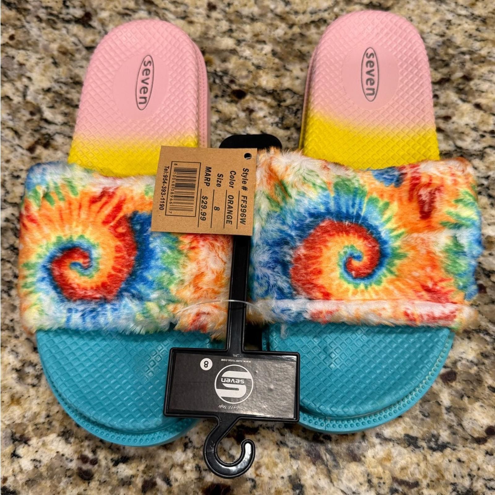 Seven 7 Seven tie dyed faux fur rainbow colored slides Size 8 Size US 8 / IT 38 - 1 Thumbnail