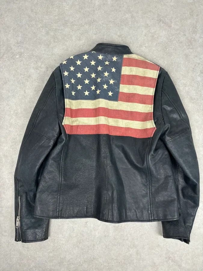 Polo Ralph Lauren 2010s Ralph Lauren Black Buffalo Leather American Flag Biker Jacket Size US L / EU 52-54 / 3 - 1 Thumbnail