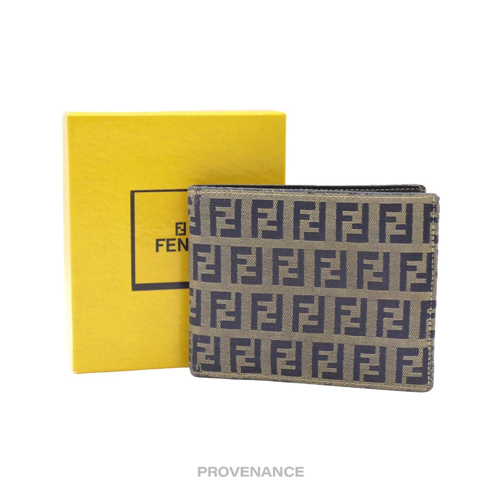 image of Fendi Bifold Wallet - Micro Ff Zucca Canvas Navy in Black, Men's