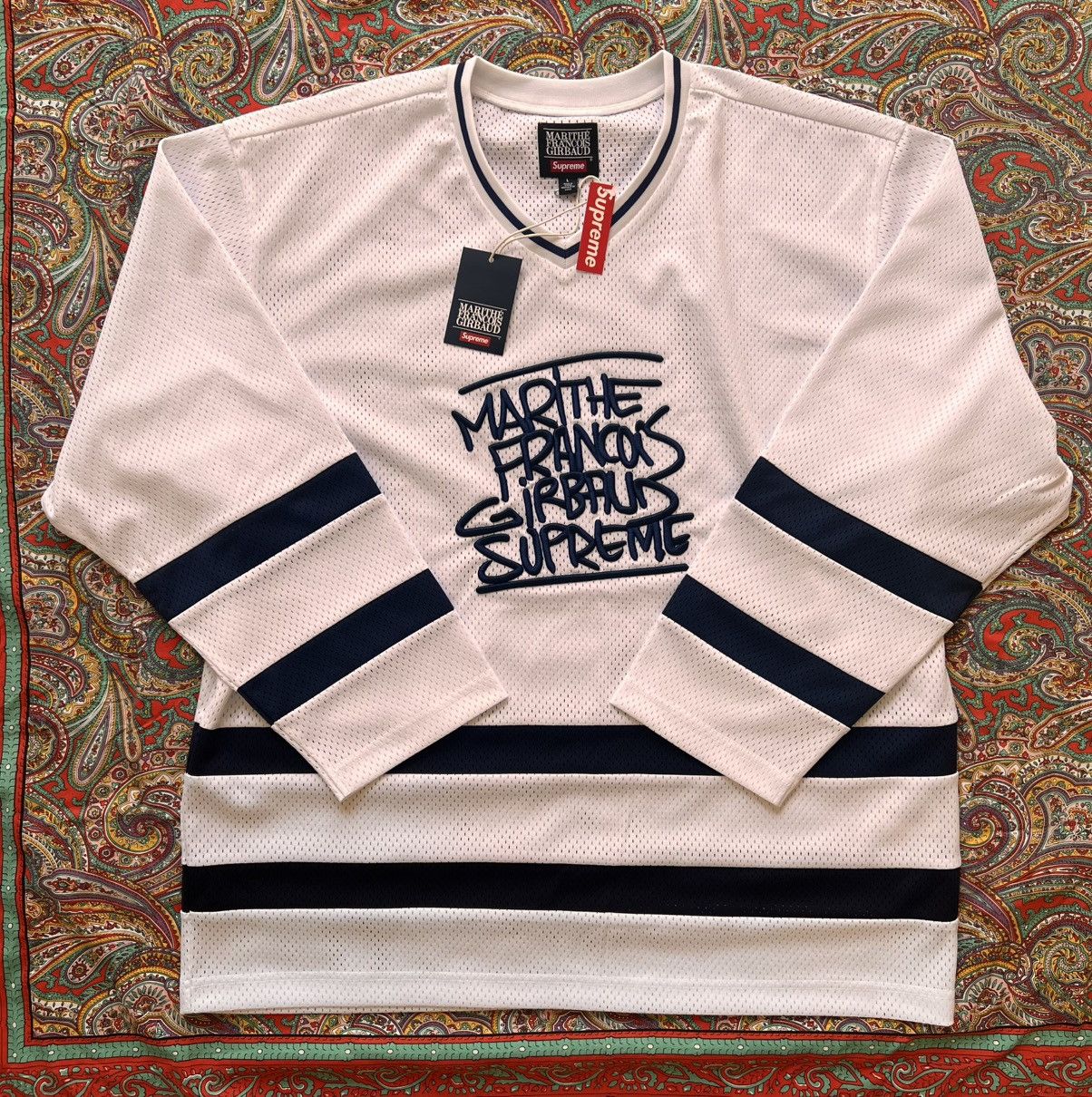 L Supreme Marithé Francois Girbaud hockey jersey white blue