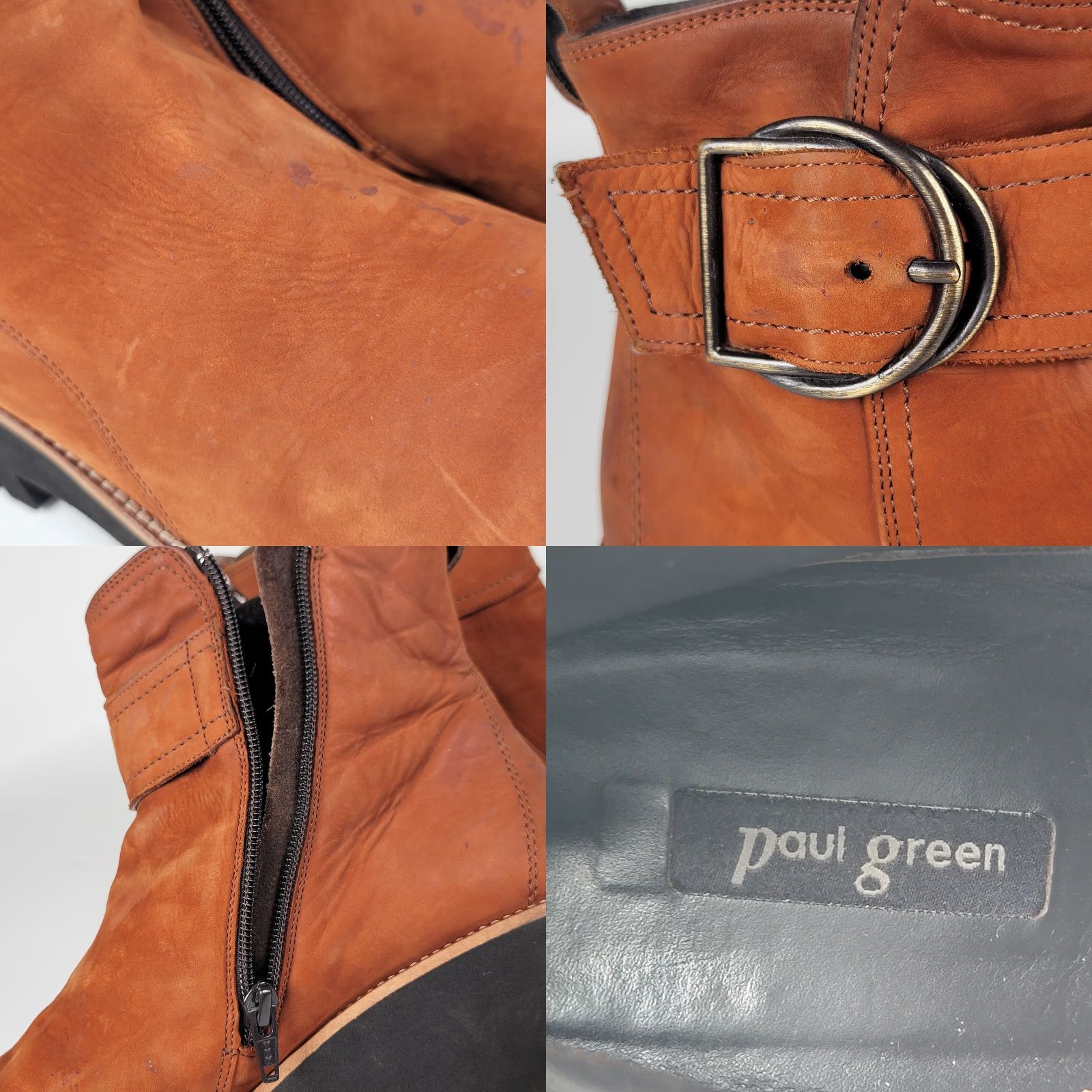 Vintage VINTAGE Paul Green Boots Women’s 8 Brown Leather Short Lug Bootie Zip Buckle Cushioned Insole Round Toe Mid Heel Fall Winter Spring UK 6 US 8 Size 28" / US 6 / IT 42 - 9 Thumbnail