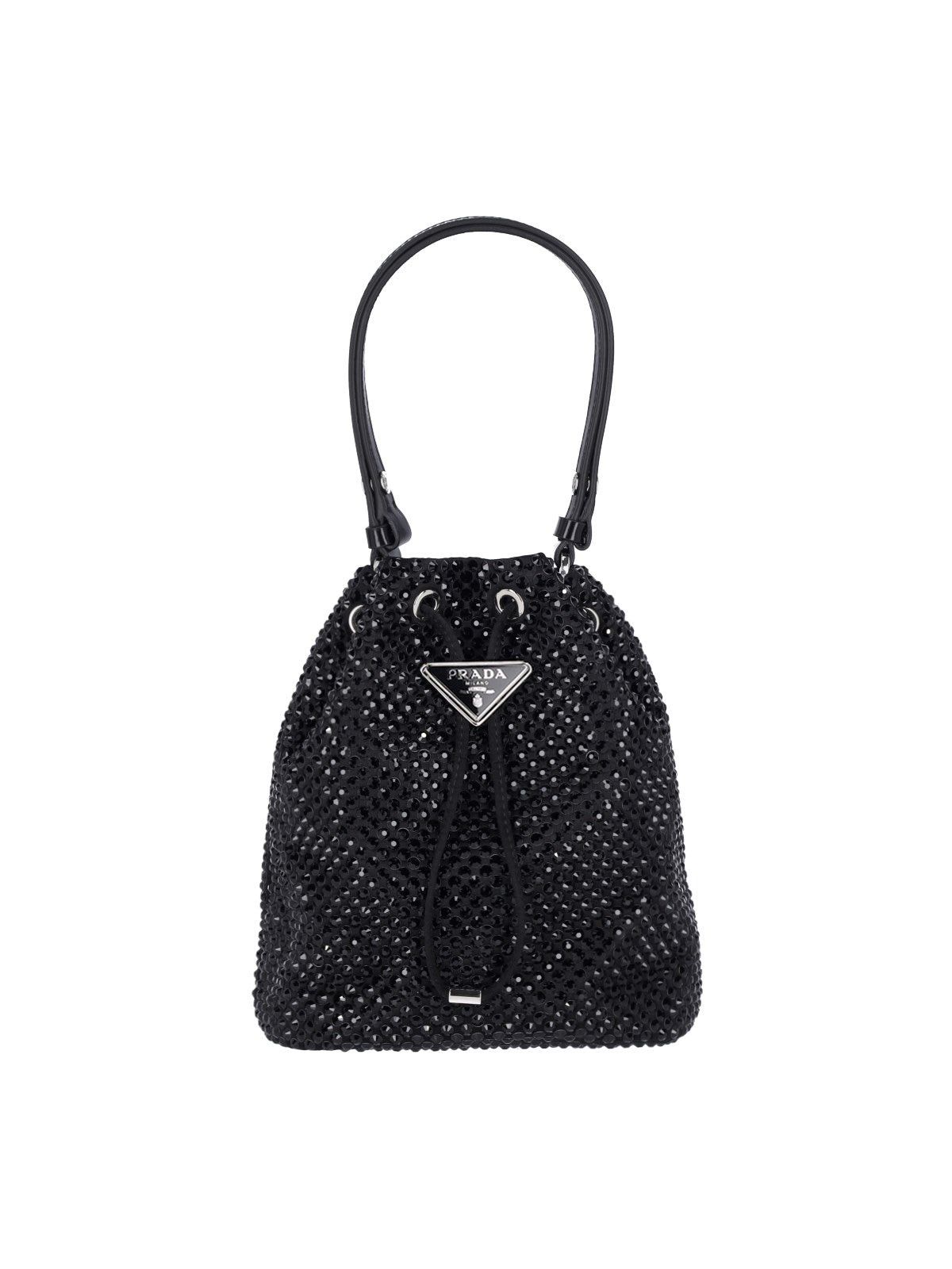 image of Prada Logo Mini Bag With Crystal in Black, Women's