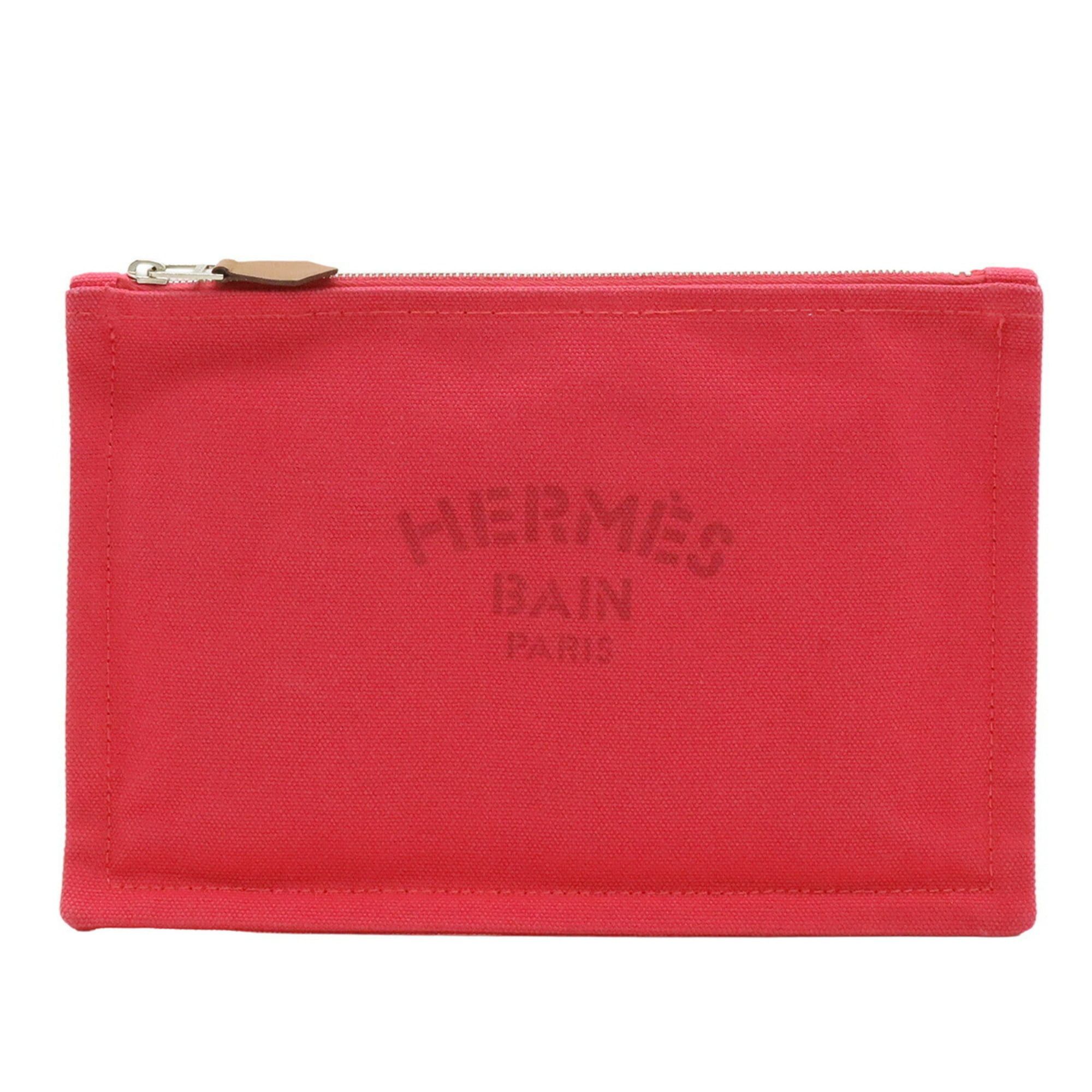HERMES Yachting PM Flat Pouch in Canvas and Leather Pink