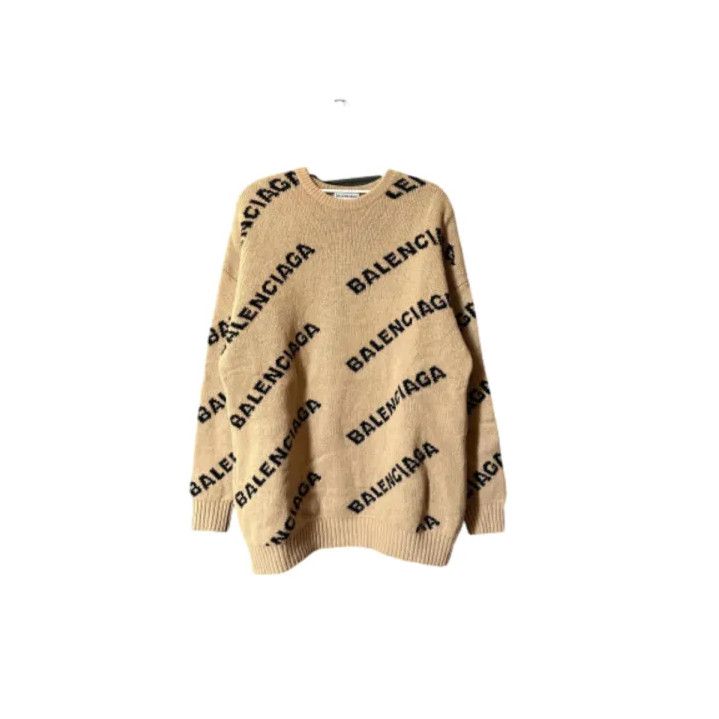 Balenciaga Balenciaga Logo Knit Sweater in Beige Size US XS / EU 42 / 0 - 1 Thumbnail
