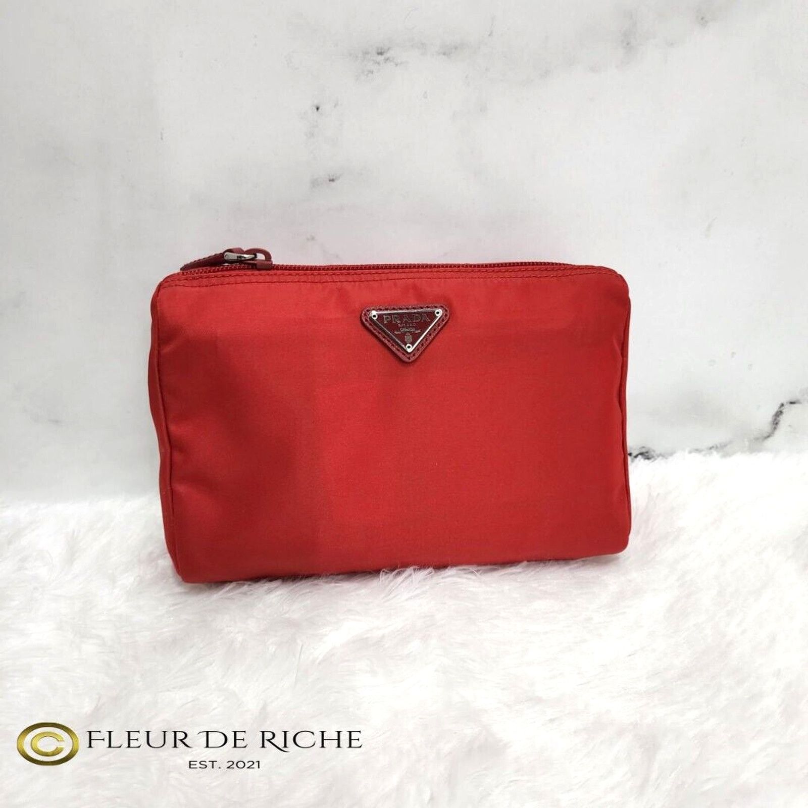 Prada Prada Necessaire Tessuto Small Toiletry Clutch Case Red Size ONE SIZE - 2 Thumbnail