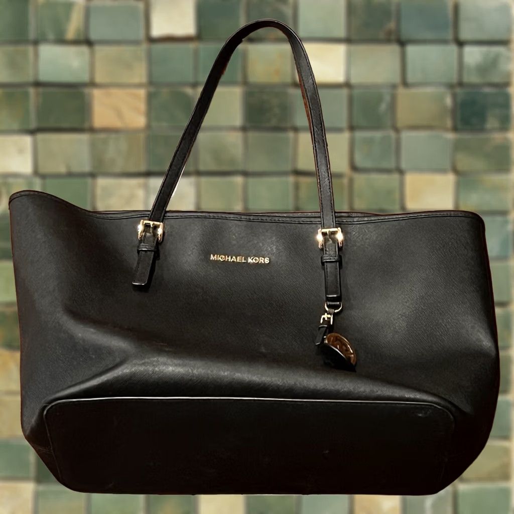 Michael Kors Michael Kors Satchel Handbag Women's Large Jet Set Black Monogram Purse Size ONE SIZE - 1 Thumbnail