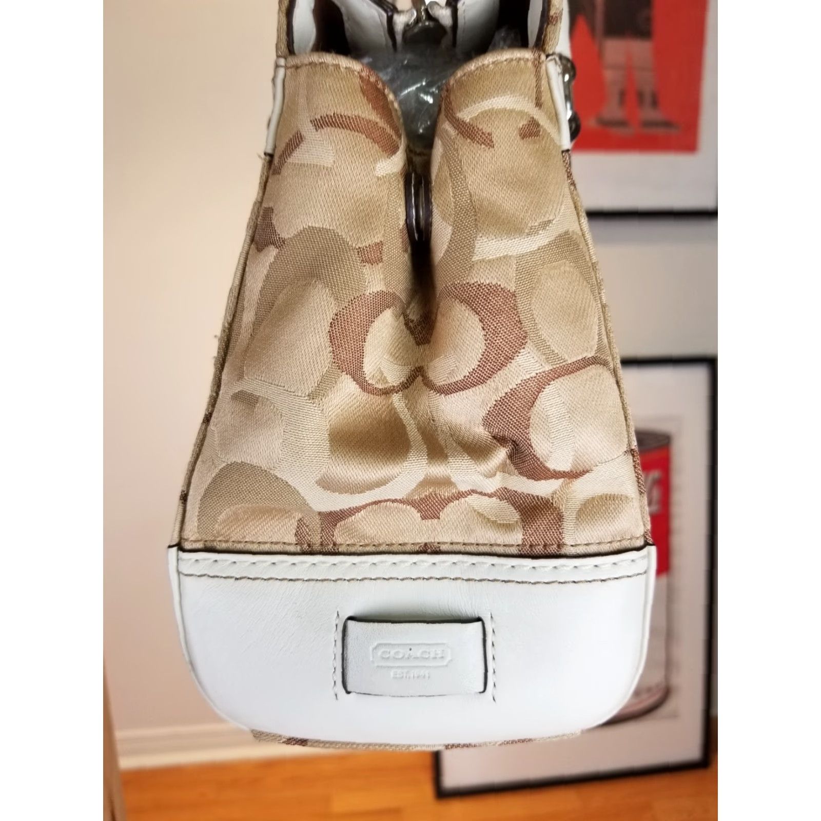 Coach VINTAGE COACH BEIGE SHOULDER HANDBAG SZ 12"X8"X3" Women Bag, Checkered Leather PVC, Lined, Shoulder Bag, 90s, Mens Womens Size ONE SIZE - 6 Thumbnail