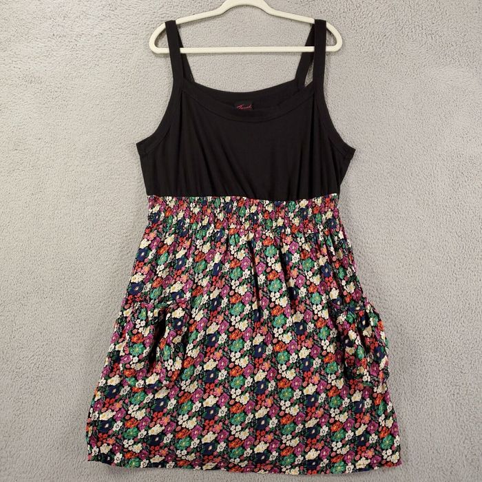 Vintage Torrid 3 Dress Womens 3X Black Floral Tank Pocket Smocked Waist ...