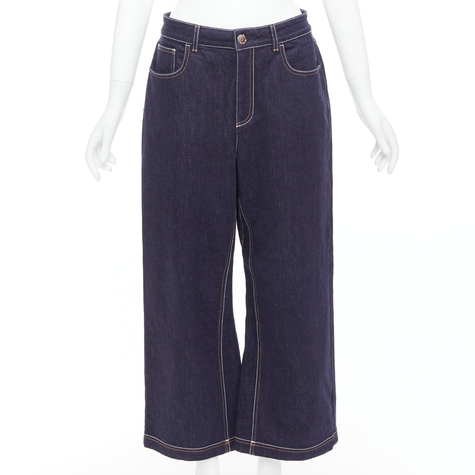 Fendi FENDI brown FF logo patch contrast stitch cropped wide leg jeans IT44 L Size 30" / US 8 / IT 44 - 1 Thumbnail