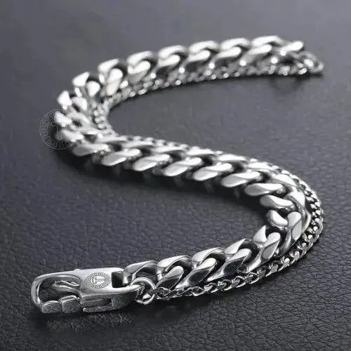 Japanese Brand Silver Double Curb Cuban Chain Bracelet Size ONE SIZE - 3 Thumbnail