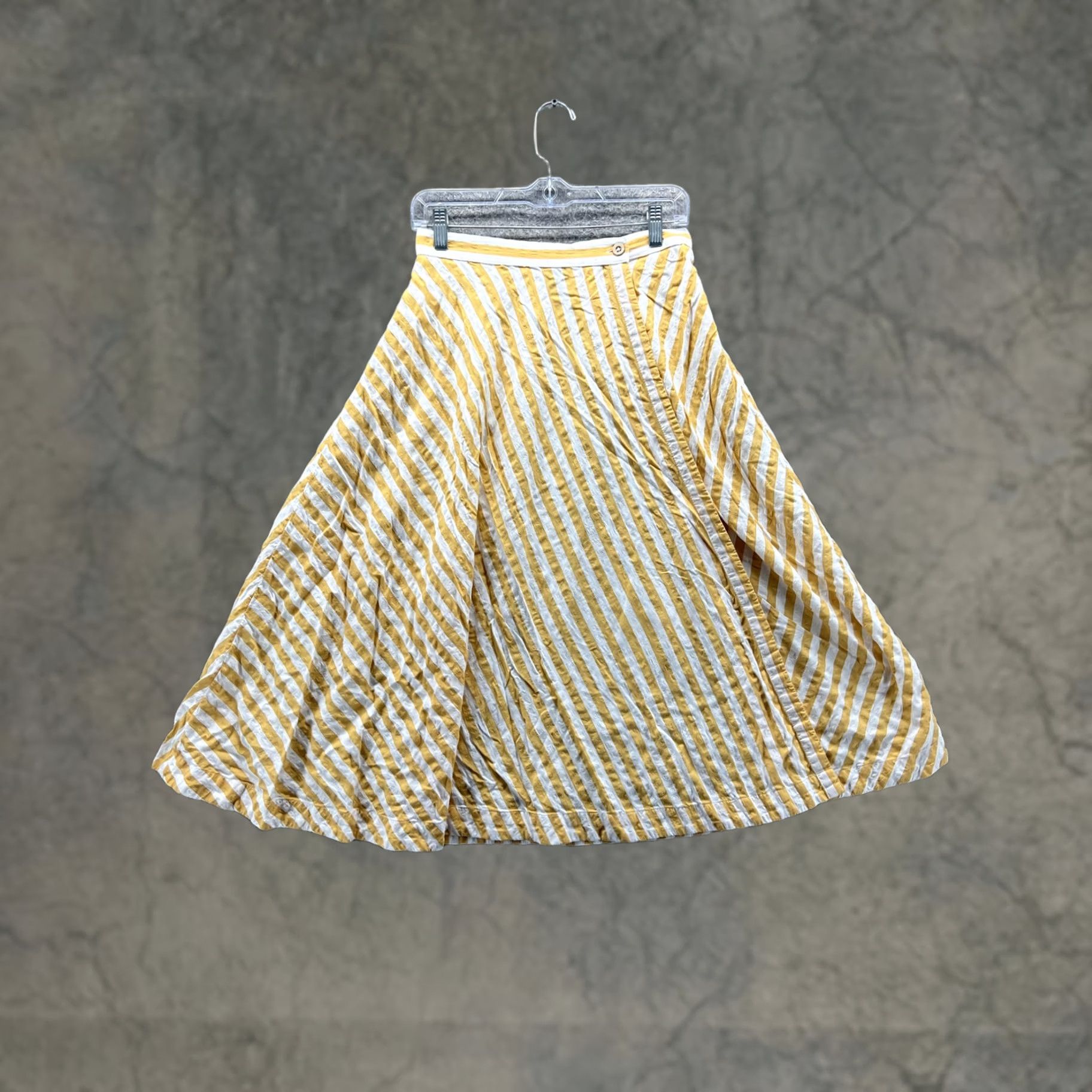 Vintage CELANDINE Skirt Womens S Yellow Small White Stripe Line Full Knee Length Casual Size 28" / US 6 / IT 42 - 1 Thumbnail