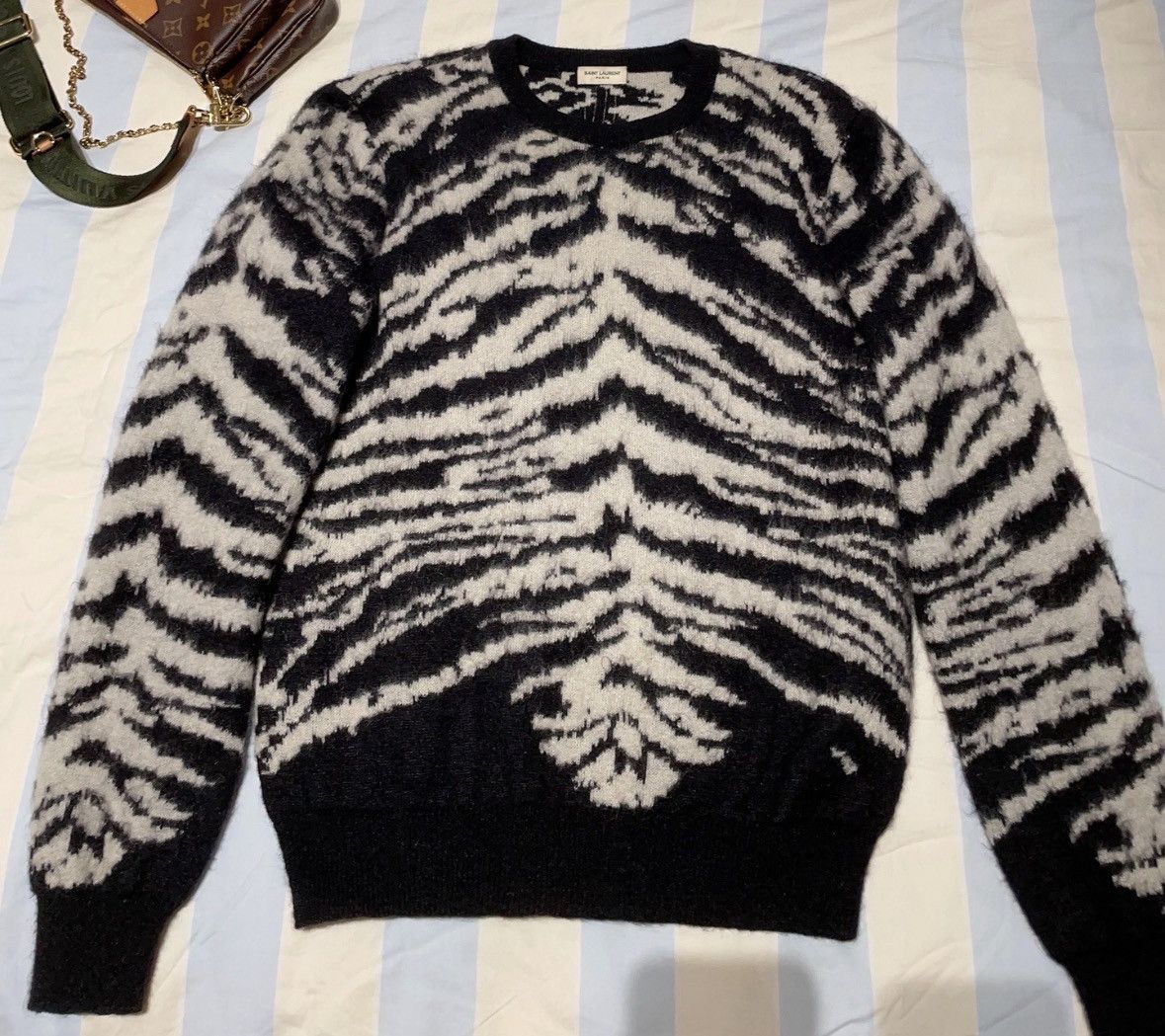 Saint Laurent Paris Saint Laurent Black and white color-block striped knit swea Size US S / EU 44-46 / 1 - 2 Thumbnail