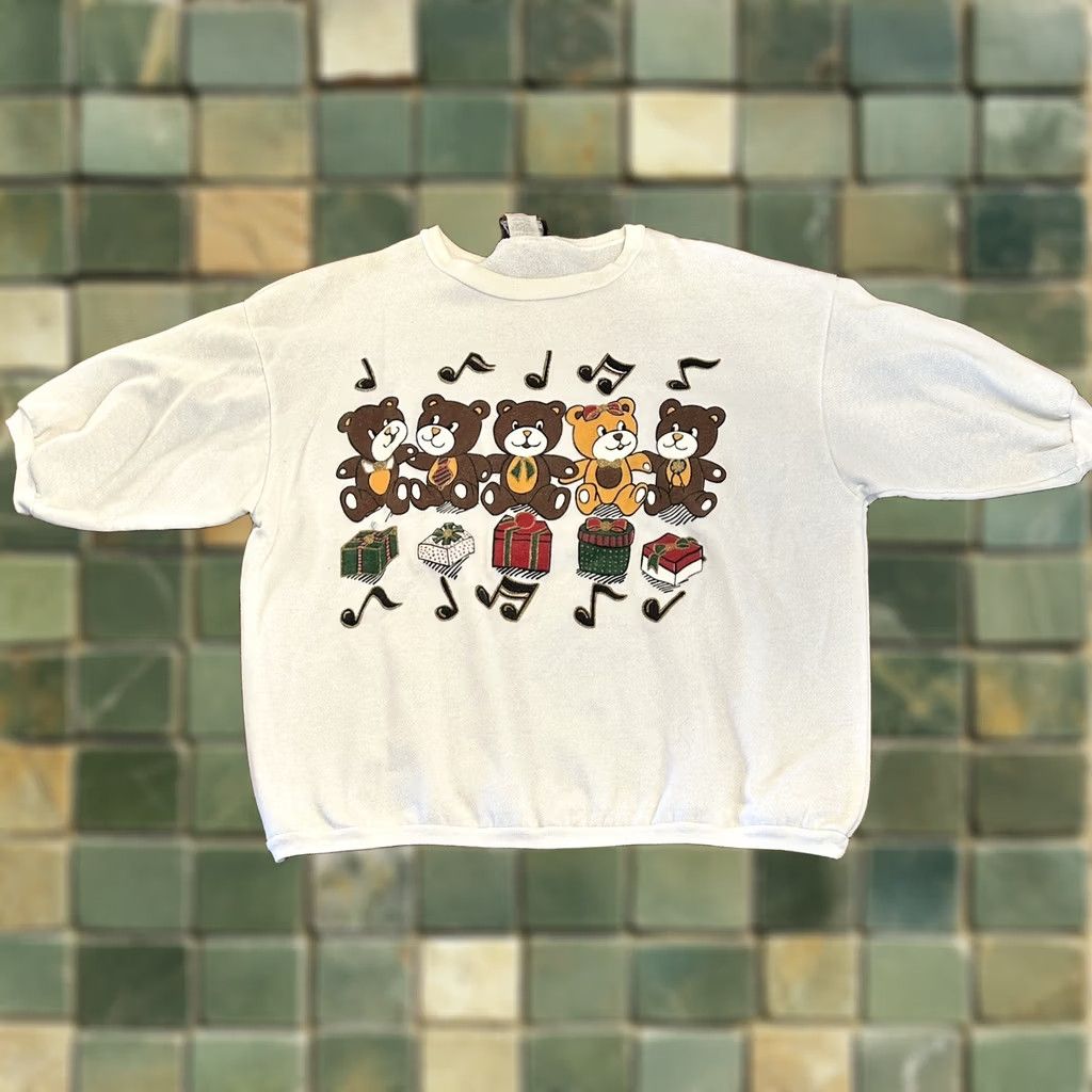 Vintage VINTAGE 90s Christmas Sweatshirt Teddy Bear Crewneck XL White Men Size US XL / EU 56 / 4 - 1 Thumbnail