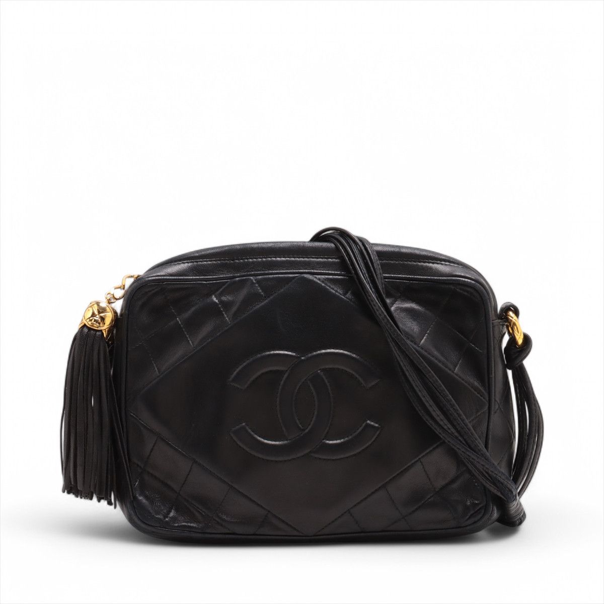 Chanel Cc Logo Matelasse Lambskin Tassel Camera Bag in Black, Women's