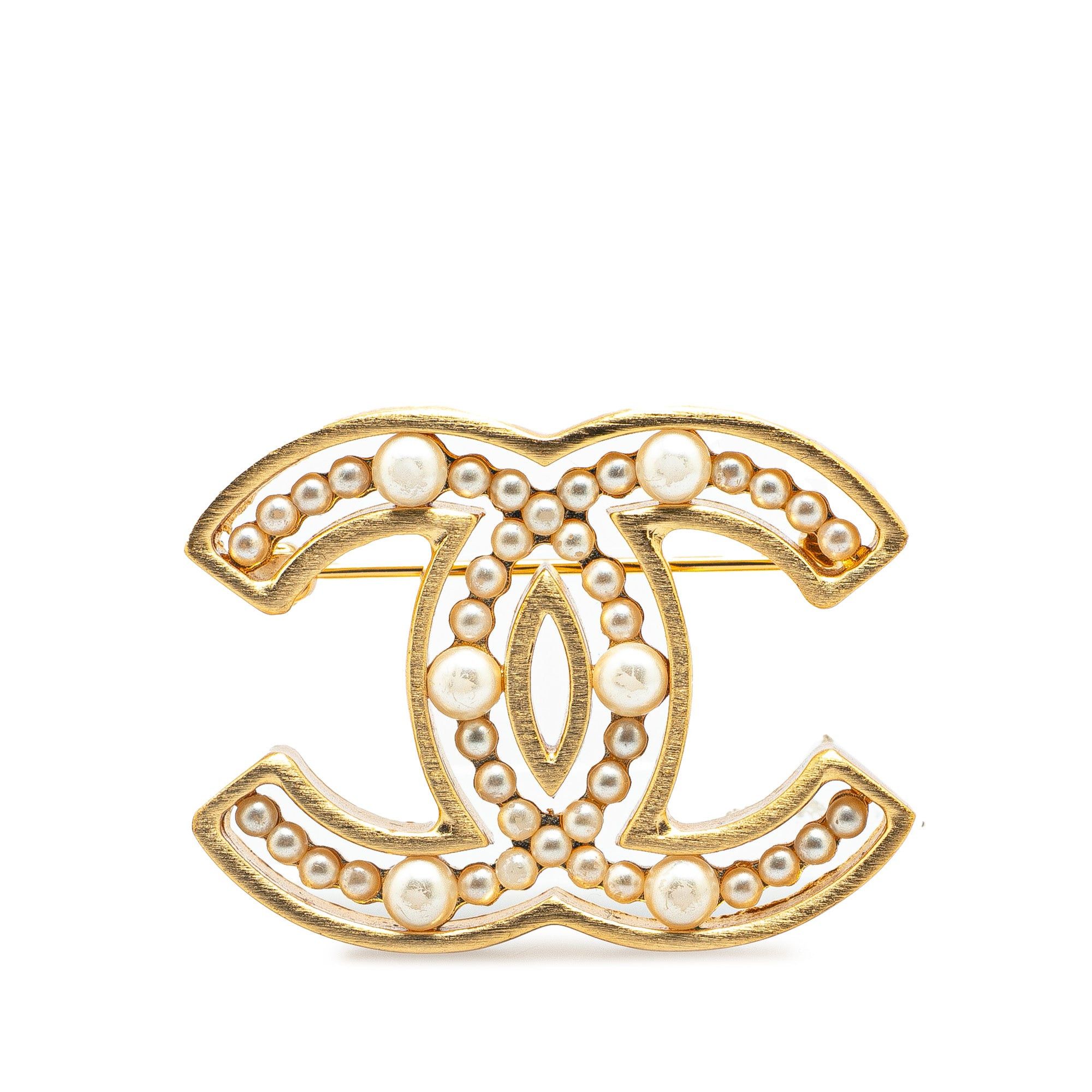 Chanel Chanel Gold Plated Faux Pearl CC Brooch Gold Size ONE SIZE - 1 Thumbnail