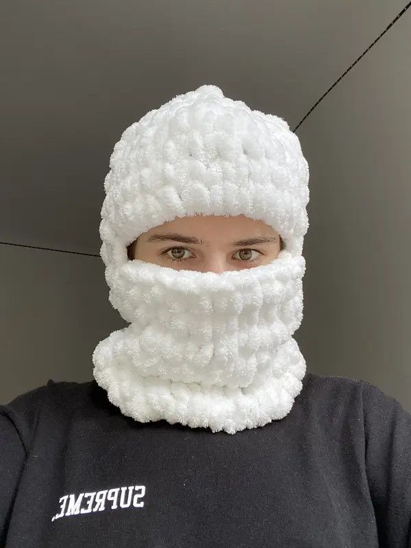 VIBE Handmade Knitted Balaclava Ski Mask Bunny Style TikTok Size ONE SIZE - 4 Thumbnail