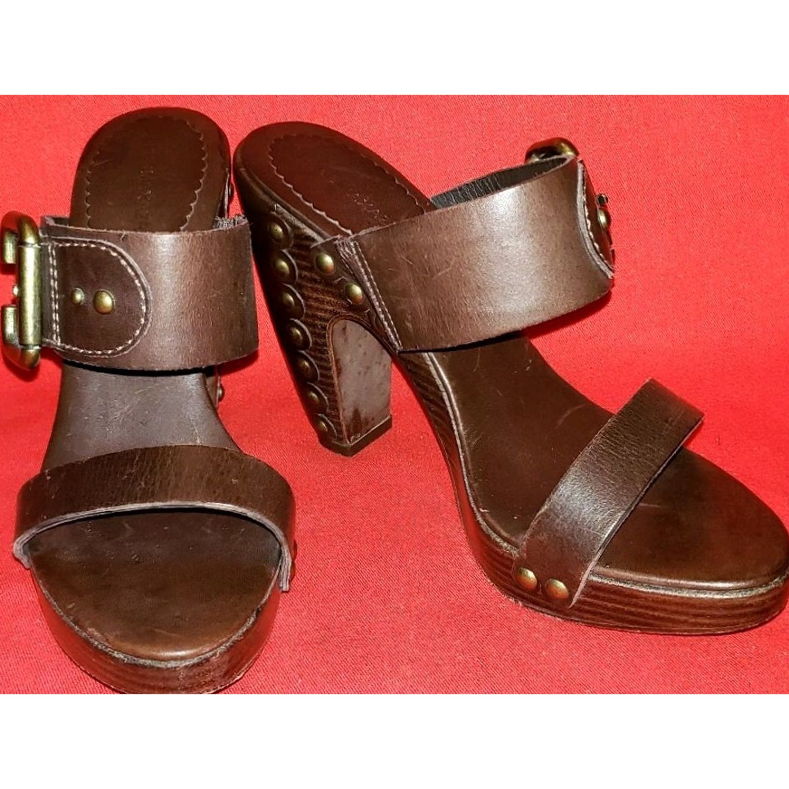 Bcbgmaxazria BCBG MAXAZRIA Slide High Heel Sandals Sz 6.5B Brown Leather Crossovers Buckle Open Toe Womens Size US 7 / IT 37 - 2 Thumbnail