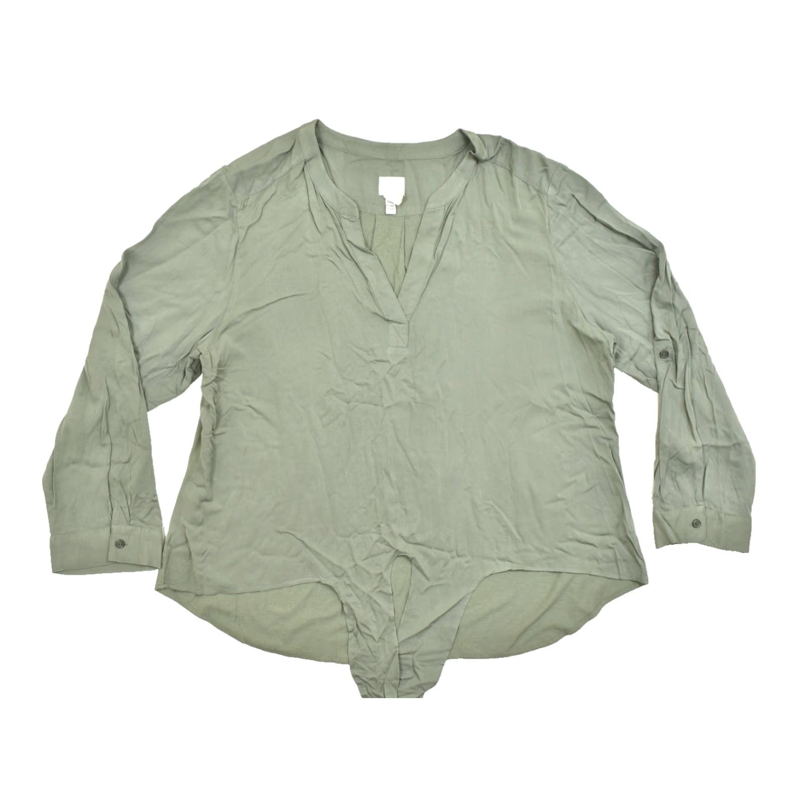 Vintage Chico's Women's Blouse Green V-Neck Long Sleeve Tie Front Solid Polyester Size 3 Regular Womens Casual Shirt Size XS / US 0-2 / IT 36-38 - 2 Thumbnail