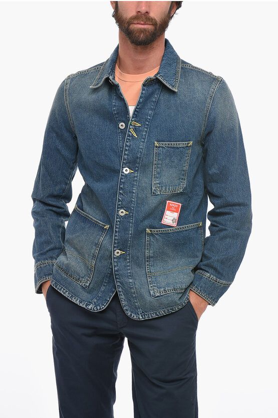 image of Kenzo Denim Jacket With Pockets in Blue, Men's (Size Large)