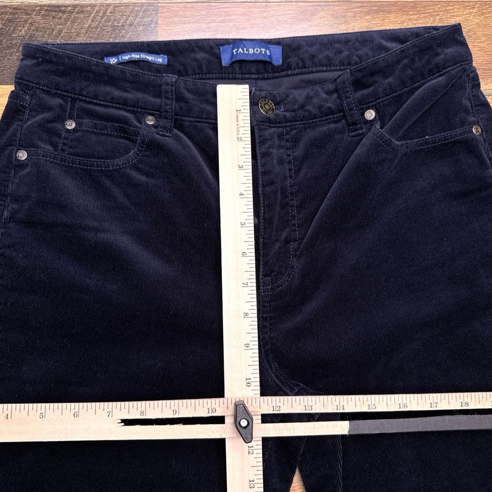 Talbots Talbots Pants Corduroy Straight Leg 10P Petite High Rise Blue Stretch Casual Workwear 98% Cotton 2% Spandex Front Flat Pattern Solid Size 32" / US 10 / IT 46 - 7 Thumbnail