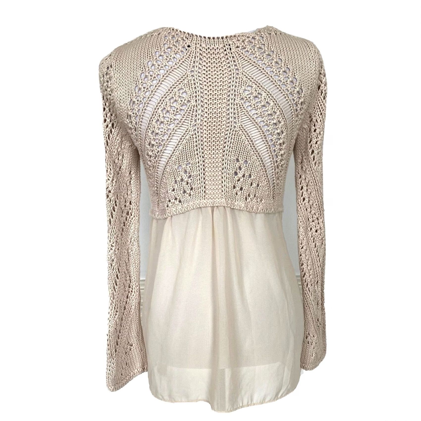 Akira VINTAGE Akira Black Label Sweater Beige Crochet Open Knit Back Sz S Size S / US 4 / IT 40 - 4 Thumbnail