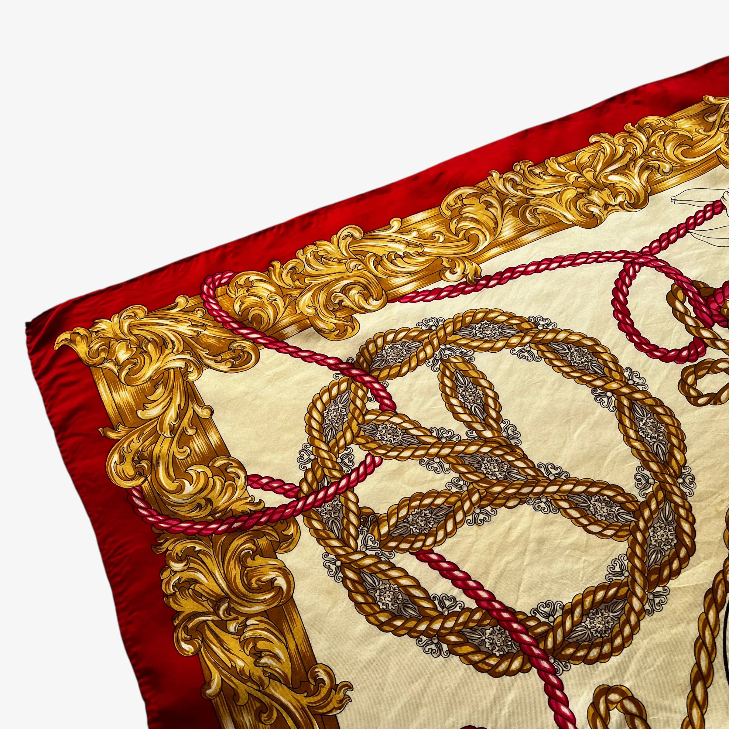 Moschino Vintage 90s Moschino Peace Baroque & Floral Print Silk Scarf Size ONE SIZE - 4 Thumbnail