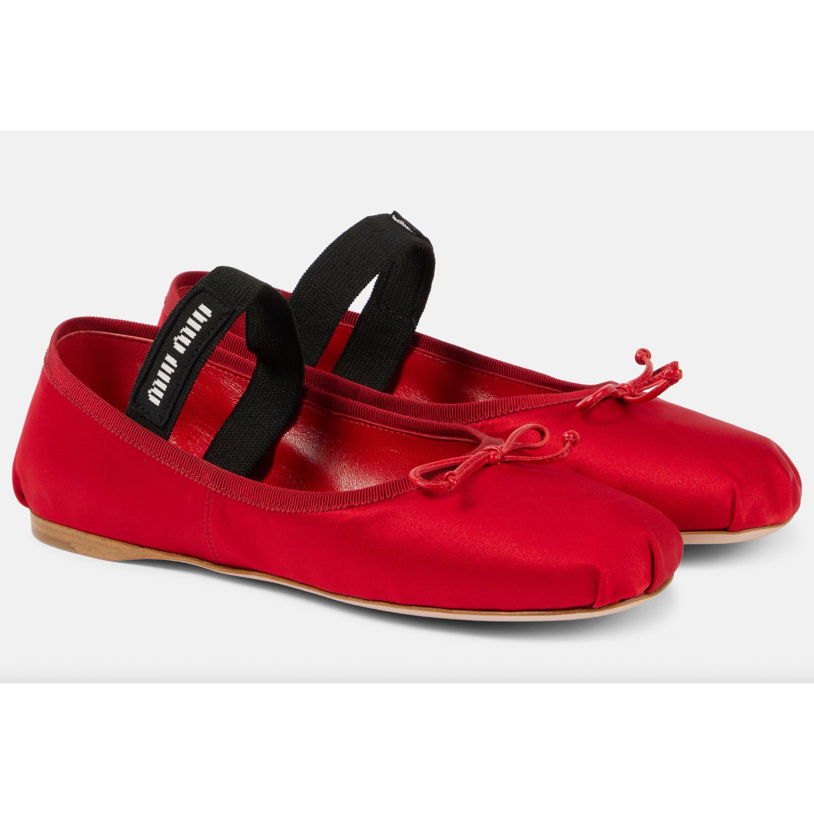 Miu Miu Miu Miu Satin Rosso Red Black White Logo Strap Bow Size US 9 / IT 39 - 1 Thumbnail