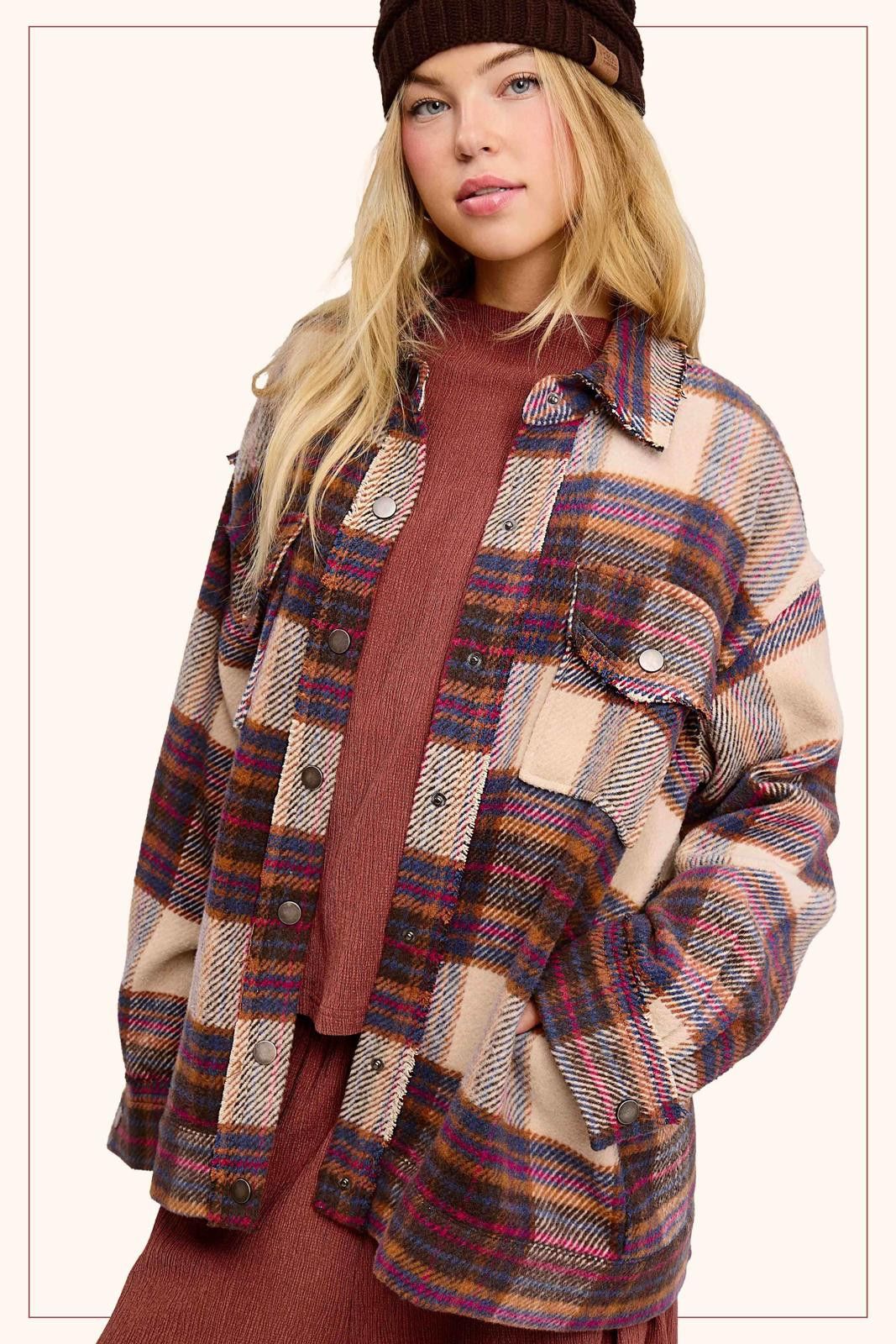 La Milano Loose Fit Plaid Button Down Shacket with Pockets Size S / US 4 / IT 40 - 1 Thumbnail