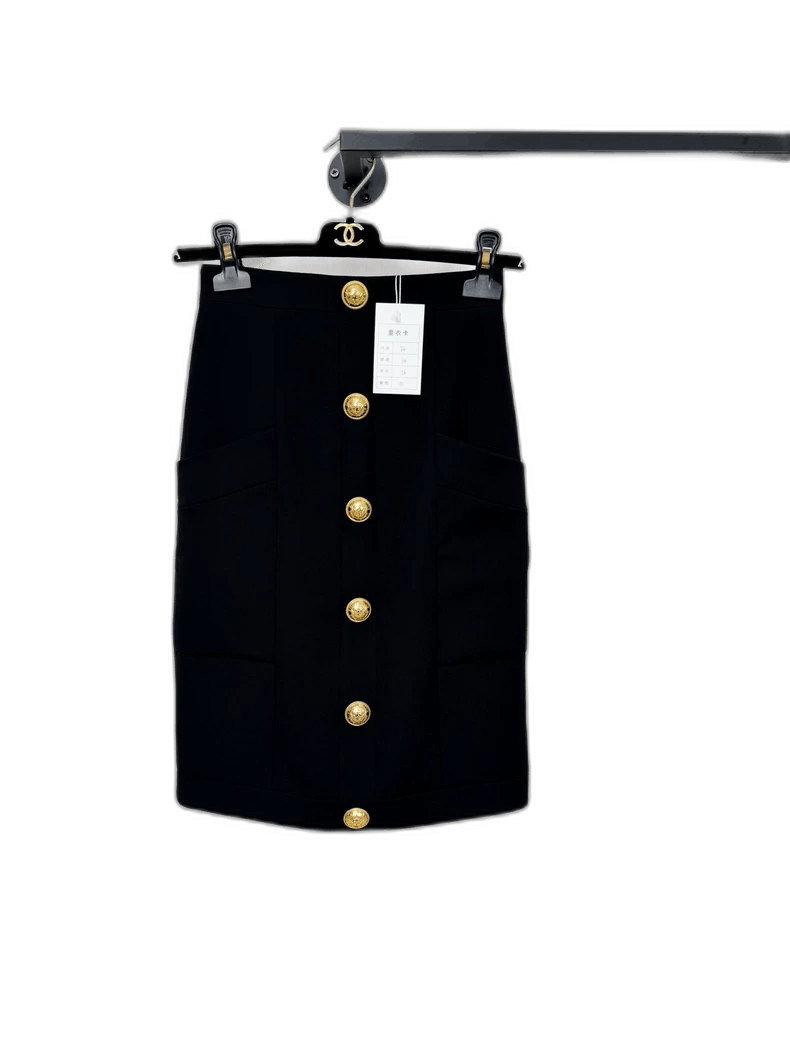 Balmain Balmain New Black Skirt with Gold Buttons Size 34" / US 12 / IT 48 - 1 Thumbnail