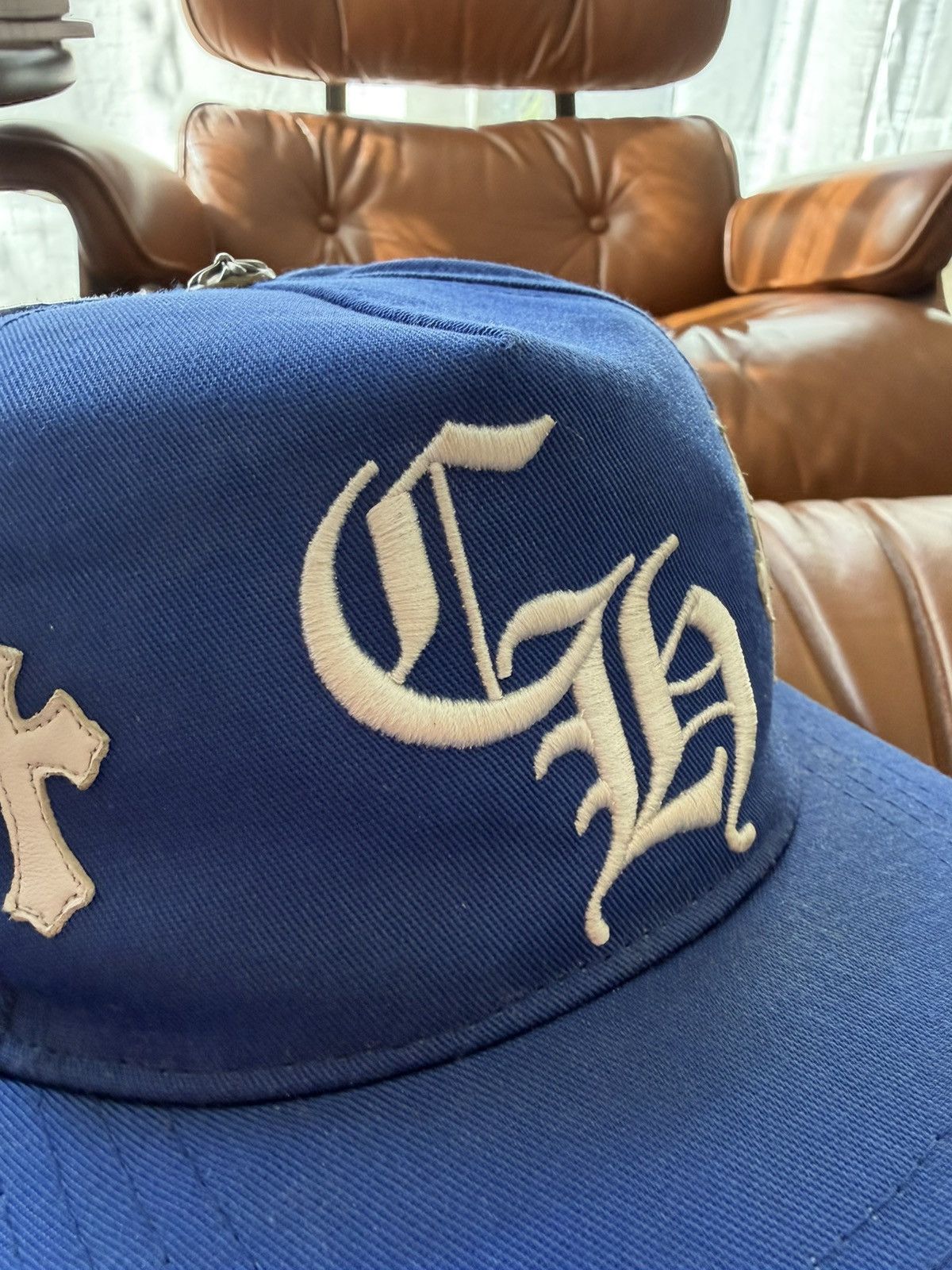 Chrome Hearts Chrome Hearts CH Snapback Hat - Blue W/ White Leather Patch Size ONE SIZE - 5 Thumbnail