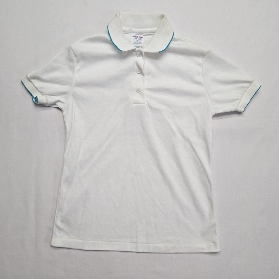 Vintage Vintage Polo Print-Ons White Blue Trim Womens S Shirt 80s Size S / US 4 / IT 40 - 1 Thumbnail